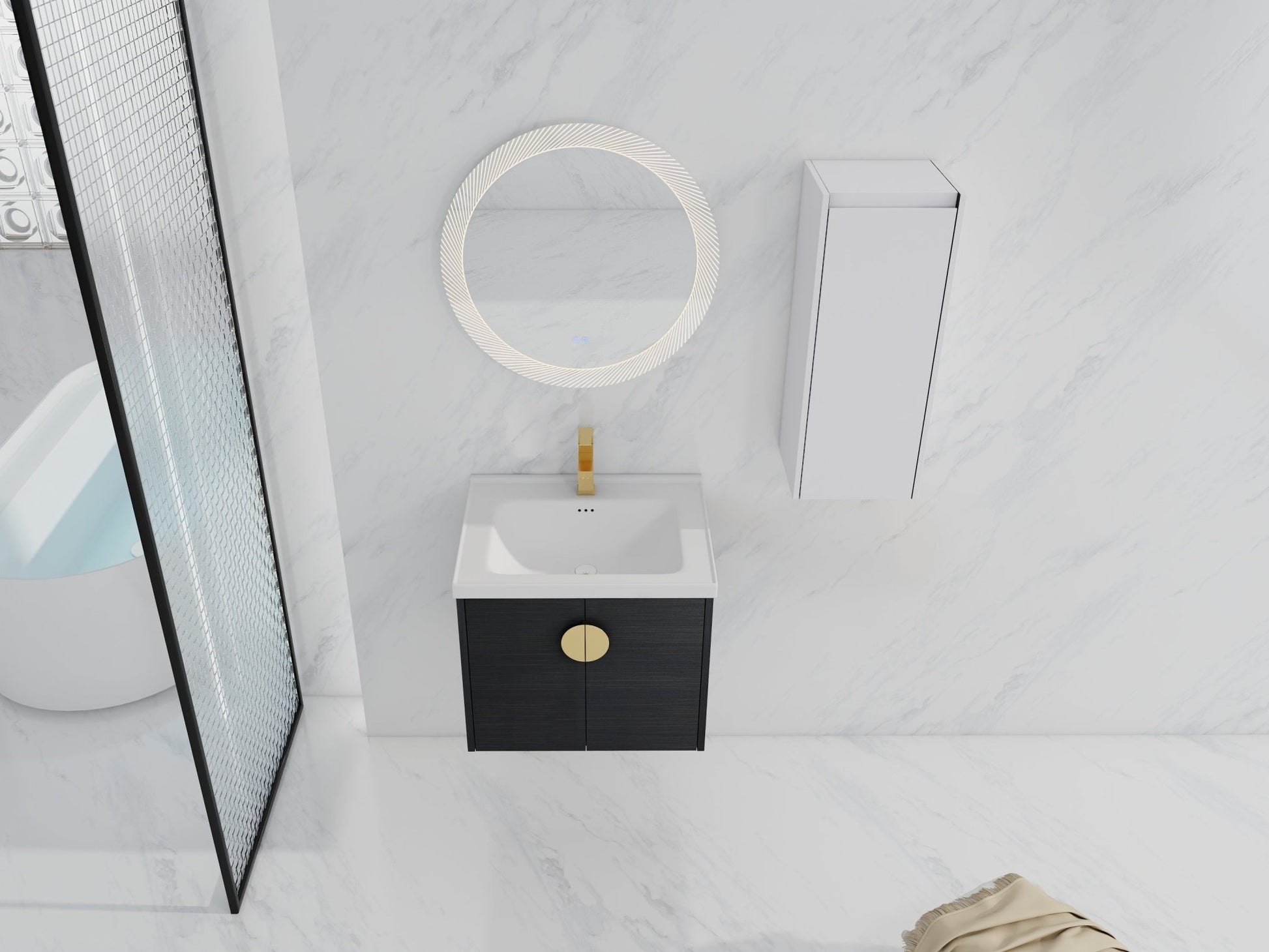 24' Wall - Mounted Bathroom Vanity With Ceramic Sink and Side Cabinet, Soft Close Doors, 00112WH - 06324BCT Combination Cabinet(KD - Packing) - 1st Choice Furniture Direct