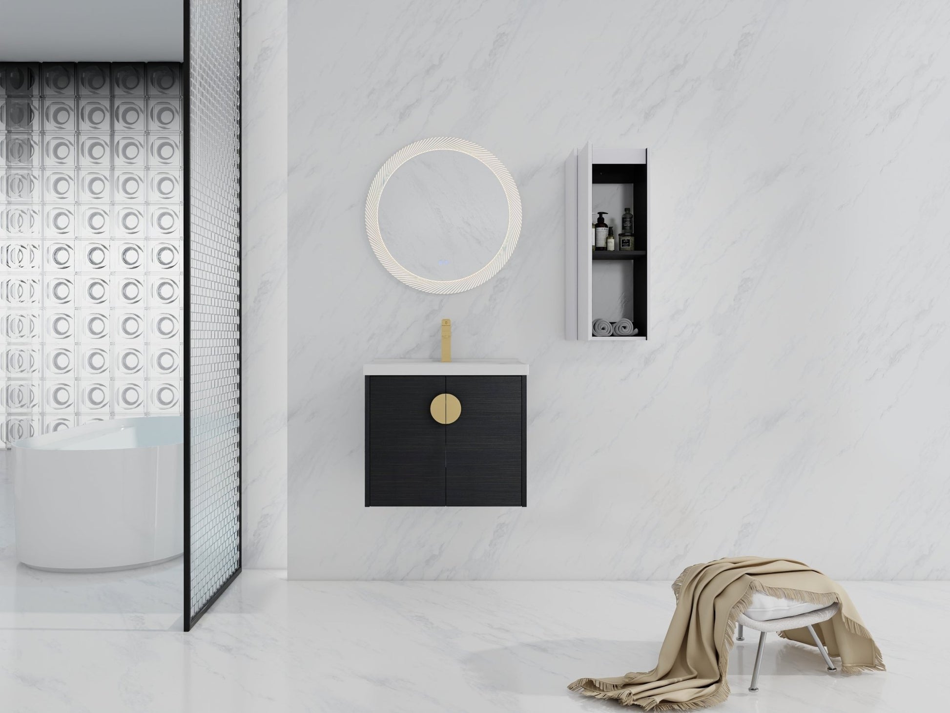 24' Wall - Mounted Bathroom Vanity With Ceramic Sink and Side Cabinet, Soft Close Doors, 00112WH - 06324BCT Combination Cabinet(KD - Packing) - 1st Choice Furniture Direct