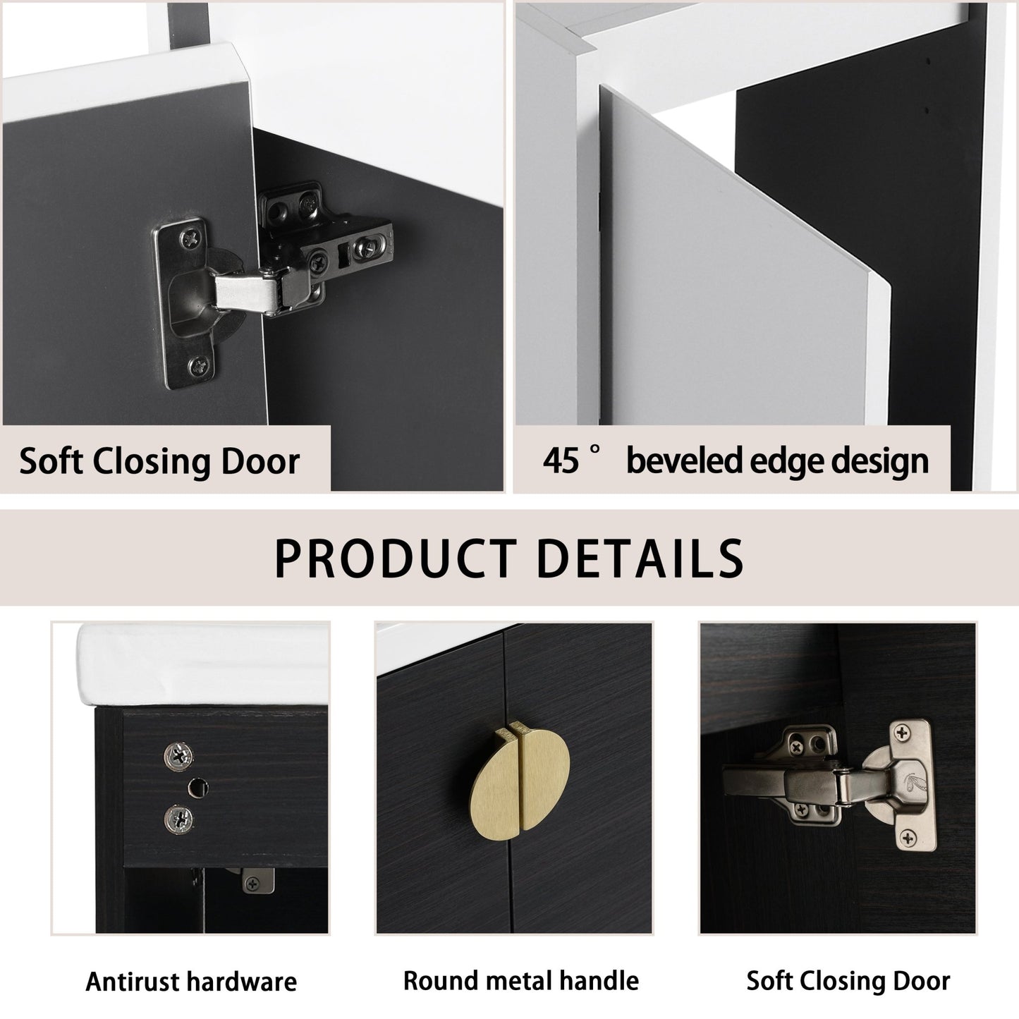24' Wall - Mounted Bathroom Vanity With Ceramic Sink and Side Cabinet, Soft Close Doors, 00112WH - 06324BCT Combination Cabinet(KD - Packing) - 1st Choice Furniture Direct