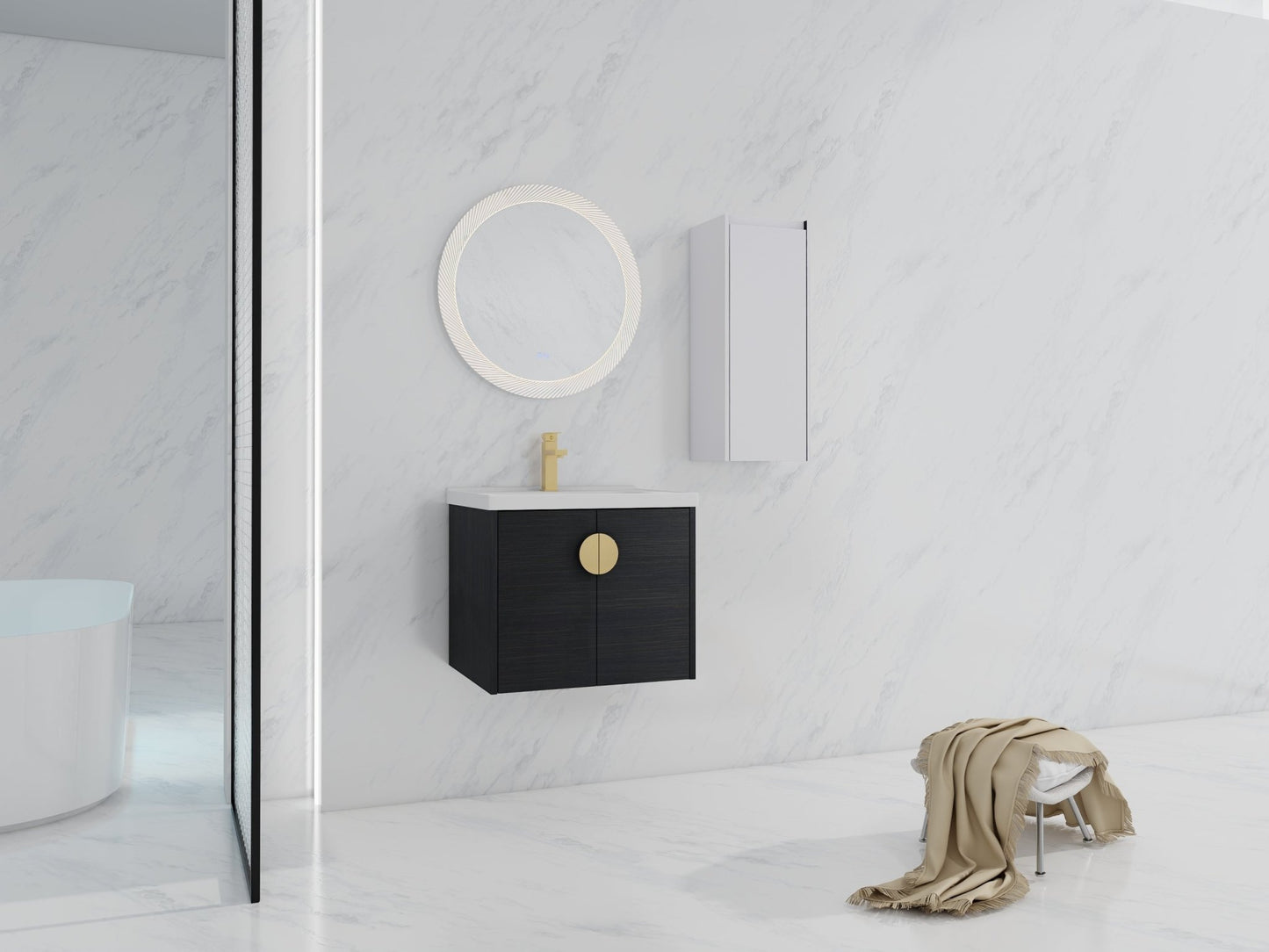 24' Wall - Mounted Bathroom Vanity With Ceramic Sink and Side Cabinet, Soft Close Doors, 00112WH - 06324BCT Combination Cabinet(KD - Packing) - 1st Choice Furniture Direct
