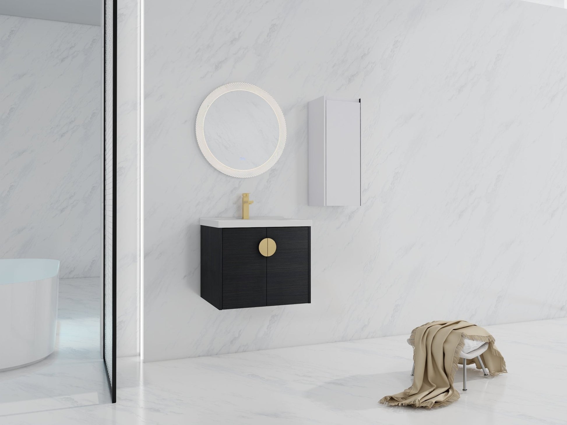 24' Wall - Mounted Bathroom Vanity With Ceramic Sink and Side Cabinet, Soft Close Doors, 00112WH - 06324BCT Combination Cabinet(KD - Packing) - 1st Choice Furniture Direct
