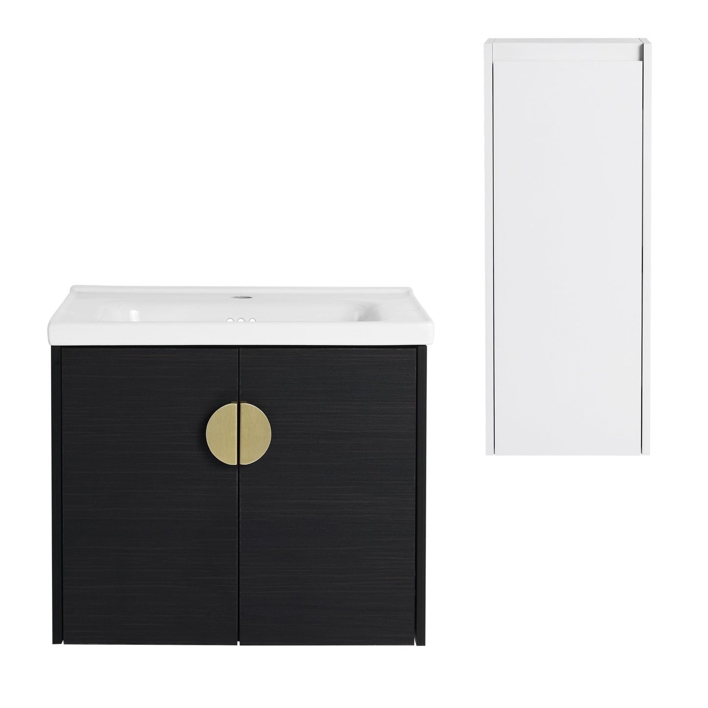 24' Wall - Mounted Bathroom Vanity With Ceramic Sink and Side Cabinet, Soft Close Doors, 00112WH - 06324BCT Combination Cabinet(KD - Packing) - 1st Choice Furniture Direct