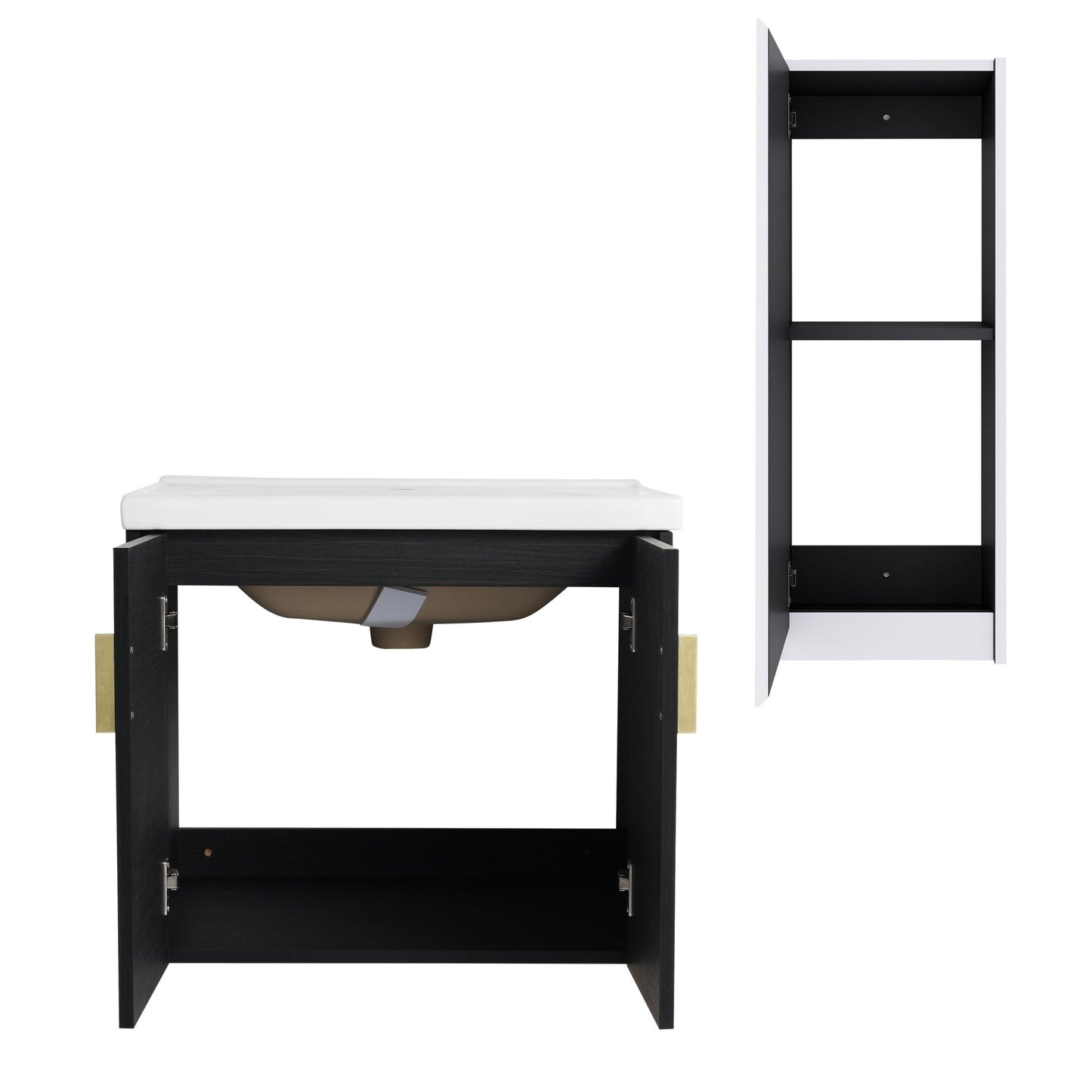24' Wall - Mounted Bathroom Vanity With Ceramic Sink and Side Cabinet, Soft Close Doors, 00112WH - 06324BCT Combination Cabinet(KD - Packing) - 1st Choice Furniture Direct