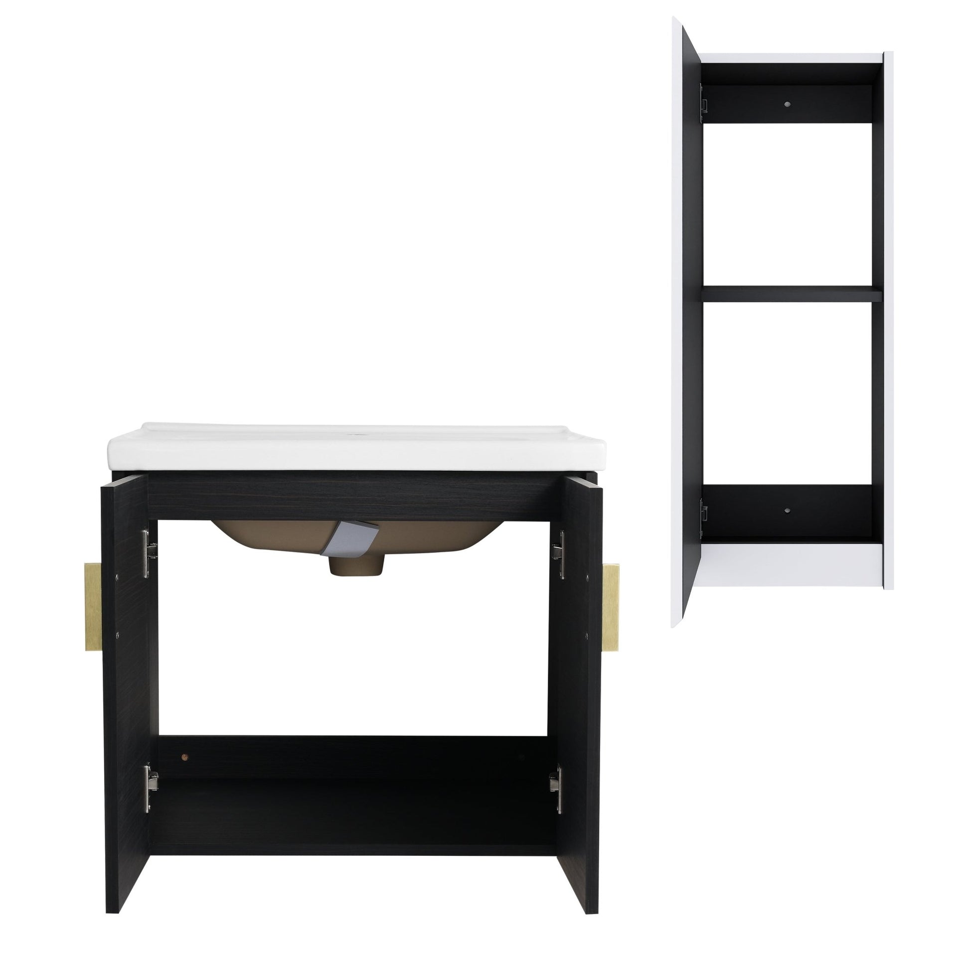 24' Wall - Mounted Bathroom Vanity With Ceramic Sink and Side Cabinet, Soft Close Doors, 00112WH - 06324BCT Combination Cabinet(KD - Packing) - 1st Choice Furniture Direct