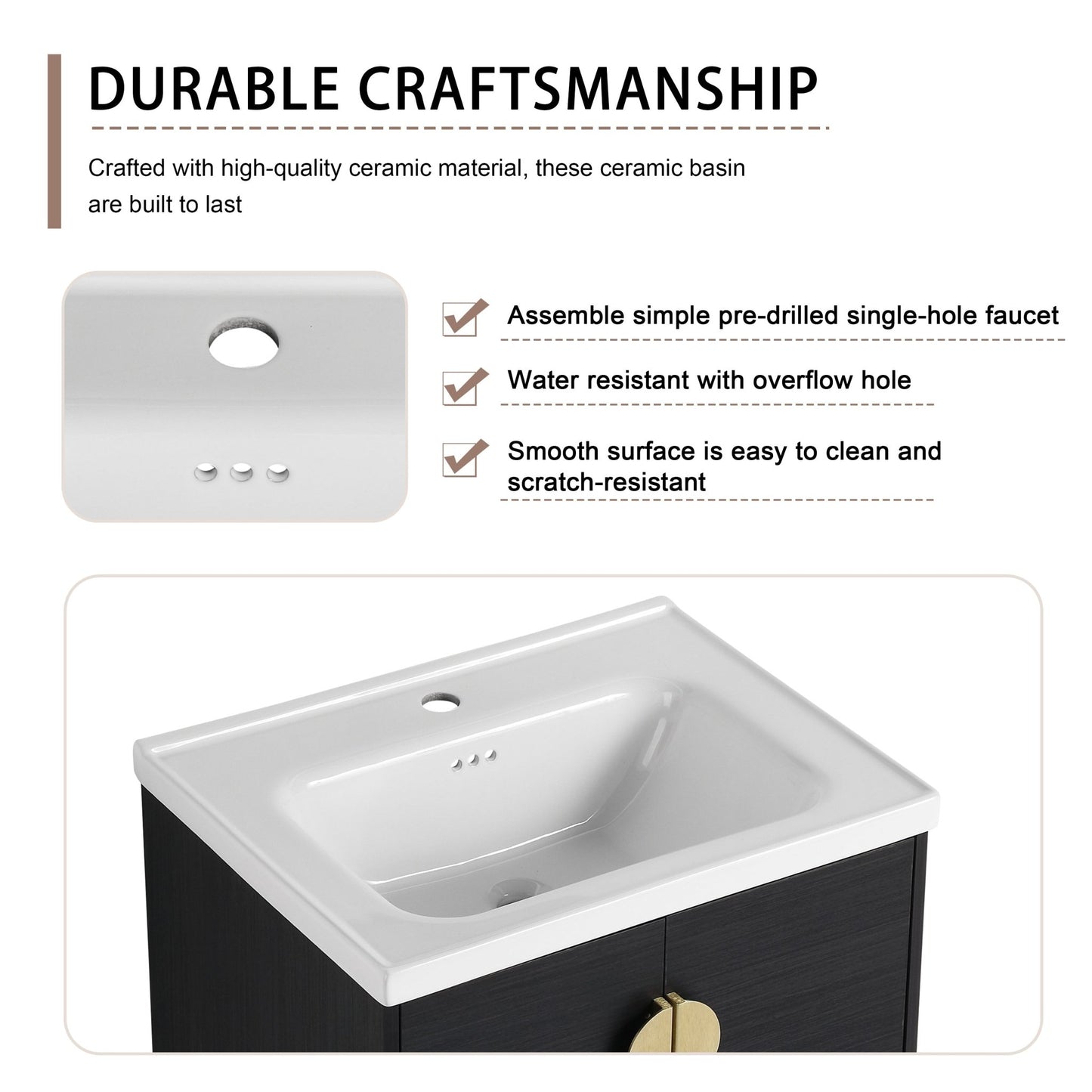 24' Wall - Mounted Bathroom Vanity With Ceramic Sink and Side Cabinet, Soft Close Doors, 00112WH - 06324BCT Combination Cabinet(KD - Packing) - 1st Choice Furniture Direct