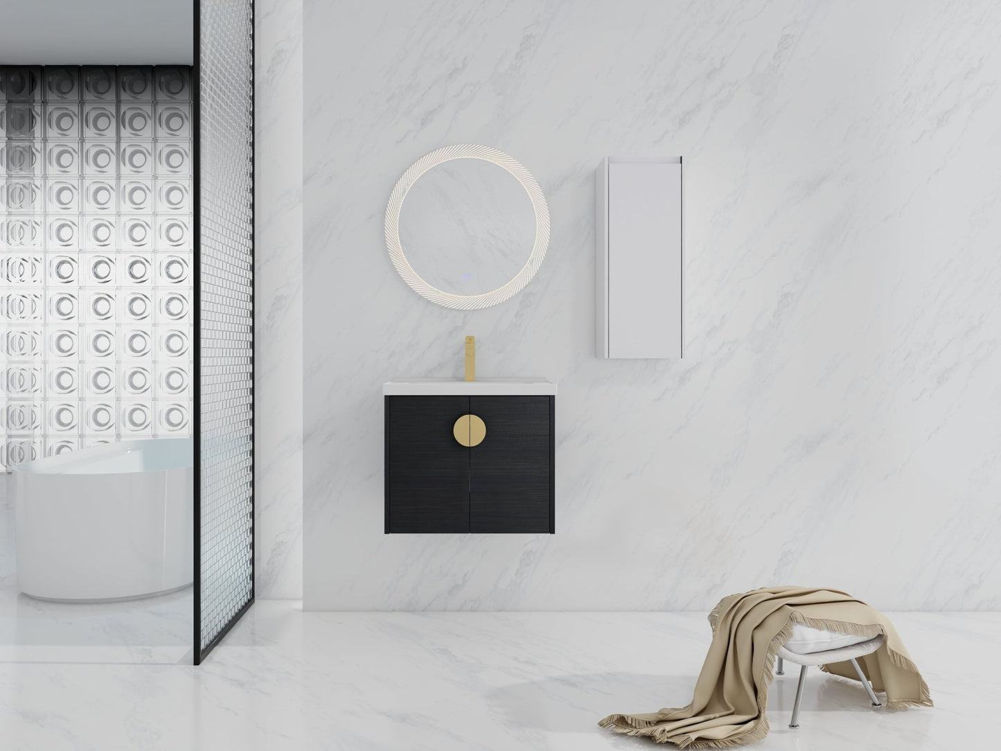 24' Wall - Mounted Bathroom Vanity With Ceramic Sink and Side Cabinet, Soft Close Doors, 00112WH - 06324BCT Combination Cabinet(KD - Packing) - 1st Choice Furniture Direct