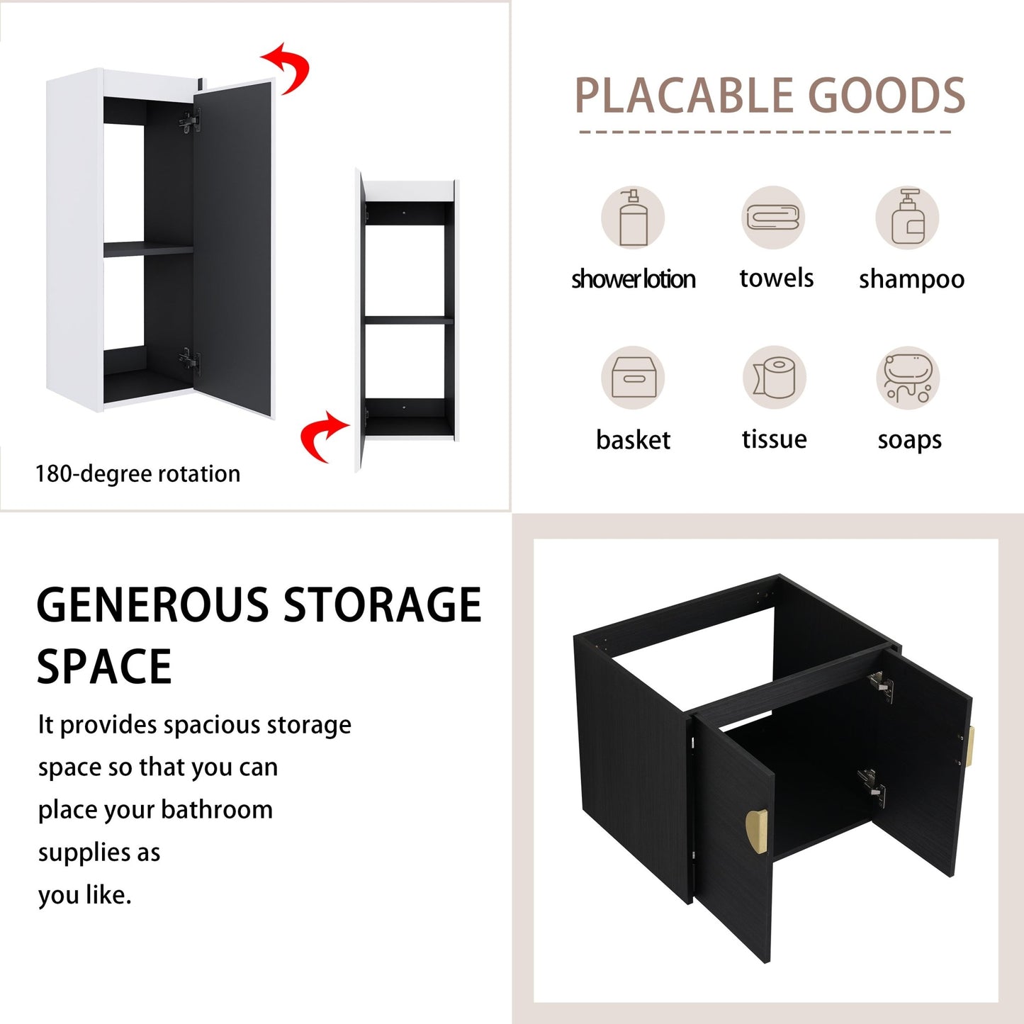 24' Wall - Mounted Bathroom Vanity With Ceramic Sink and Side Cabinet, Soft Close Doors, 00112WH - 06324BCT Combination Cabinet(KD - Packing) - 1st Choice Furniture Direct