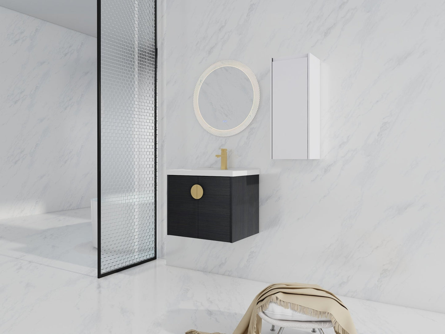 24' Wall - Mounted Bathroom Vanity With Ceramic Sink and Side Cabinet, Soft Close Doors, 00112WH - 06324BCT Combination Cabinet(KD - Packing) - 1st Choice Furniture Direct