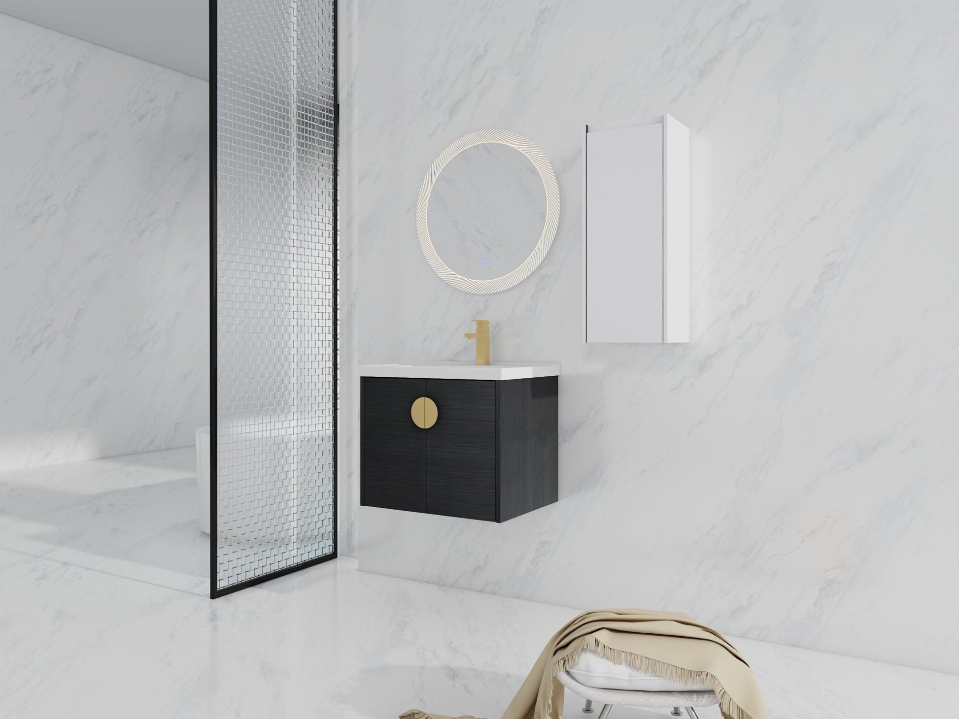 24' Wall - Mounted Bathroom Vanity With Ceramic Sink and Side Cabinet, Soft Close Doors, 00112WH - 06324BCT Combination Cabinet(KD - Packing) - 1st Choice Furniture Direct