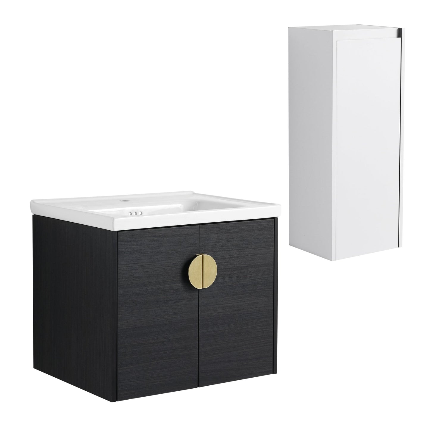 24' Wall - Mounted Bathroom Vanity With Ceramic Sink and Side Cabinet, Soft Close Doors, 00112WH - 06324BCT Combination Cabinet(KD - Packing) - 1st Choice Furniture Direct