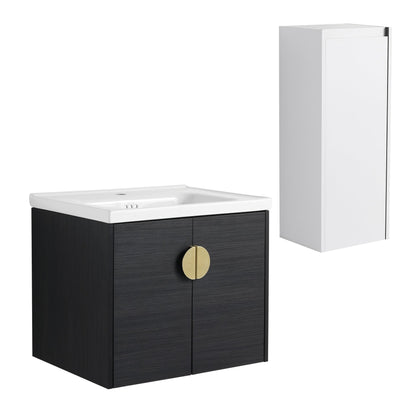 24' Wall - Mounted Bathroom Vanity With Ceramic Sink and Side Cabinet, Soft Close Doors, 00112WH - 06324BCT Combination Cabinet(KD - Packing) - 1st Choice Furniture Direct