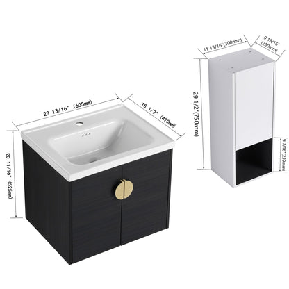 24' Wall - Mounted Bathroom Vanity With Ceramic Sink and Side Cabinet, Soft Close Doors, 00212WHK - 06324BCT Combination Cabinet(KD - Packing) - 1st Choice Furniture Direct