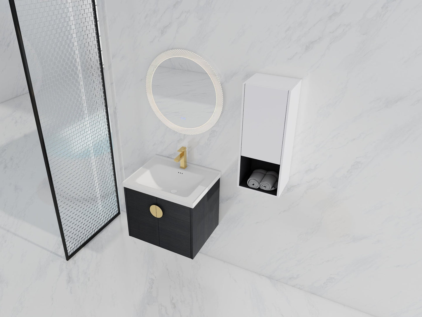 24' Wall - Mounted Bathroom Vanity With Ceramic Sink and Side Cabinet, Soft Close Doors, 00212WHK - 06324BCT Combination Cabinet(KD - Packing) - 1st Choice Furniture Direct