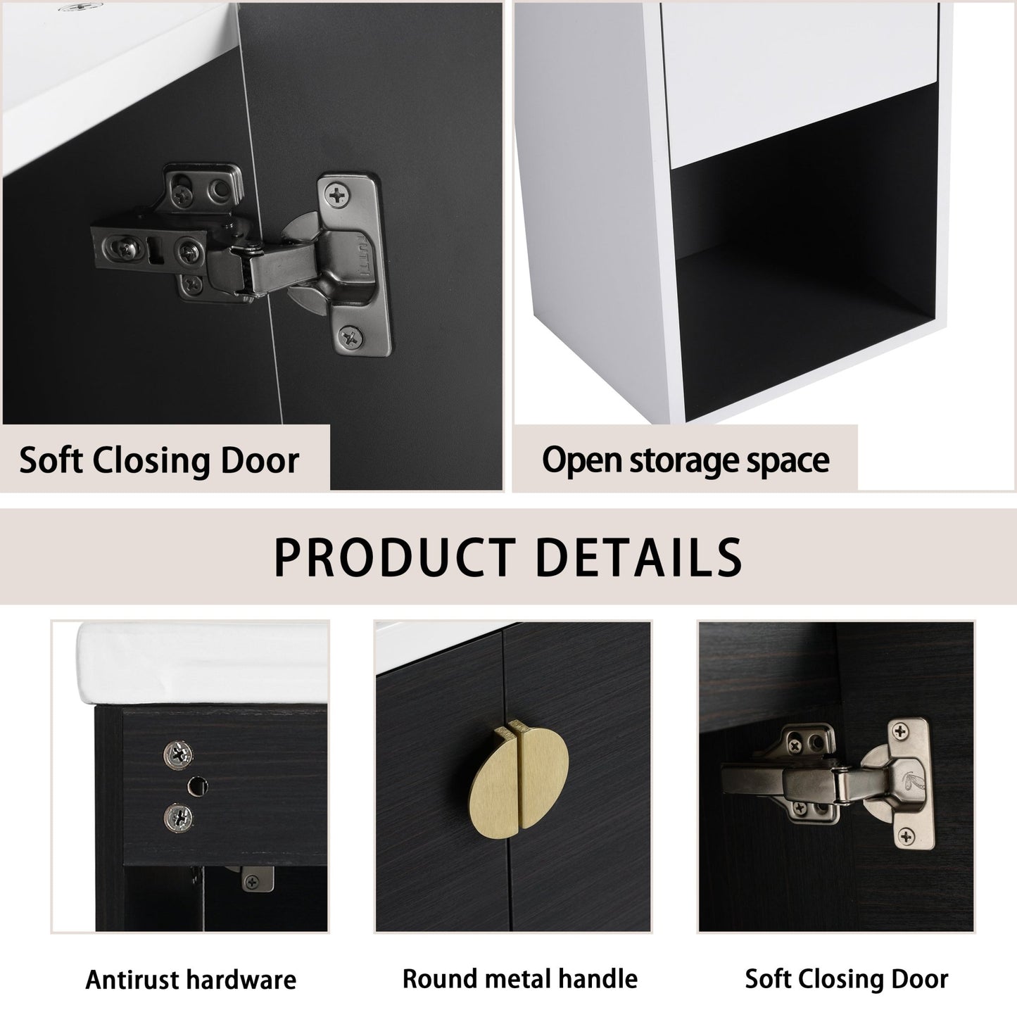 24' Wall - Mounted Bathroom Vanity With Ceramic Sink and Side Cabinet, Soft Close Doors, 00212WHK - 06324BCT Combination Cabinet(KD - Packing) - 1st Choice Furniture Direct