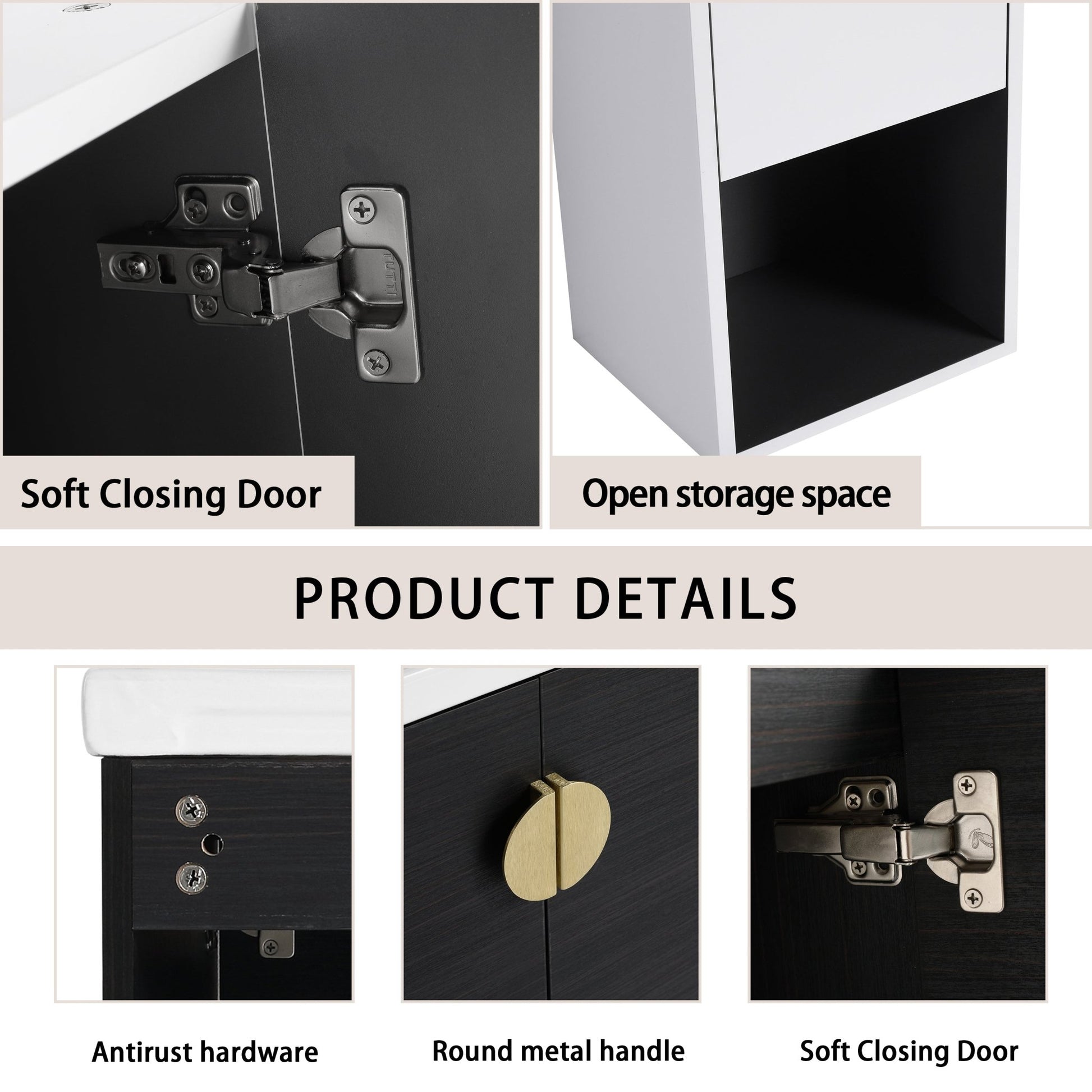 24' Wall - Mounted Bathroom Vanity With Ceramic Sink and Side Cabinet, Soft Close Doors, 00212WHK - 06324BCT Combination Cabinet(KD - Packing) - 1st Choice Furniture Direct