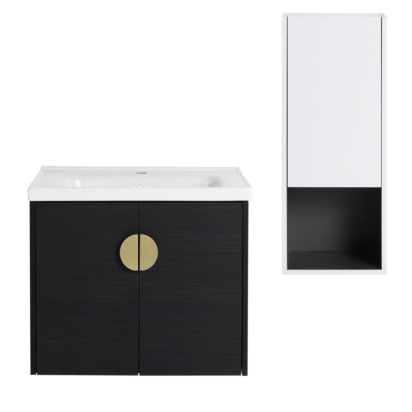 24' Wall - Mounted Bathroom Vanity With Ceramic Sink and Side Cabinet, Soft Close Doors, 00212WHK - 06324BCT Combination Cabinet(KD - Packing) - 1st Choice Furniture Direct