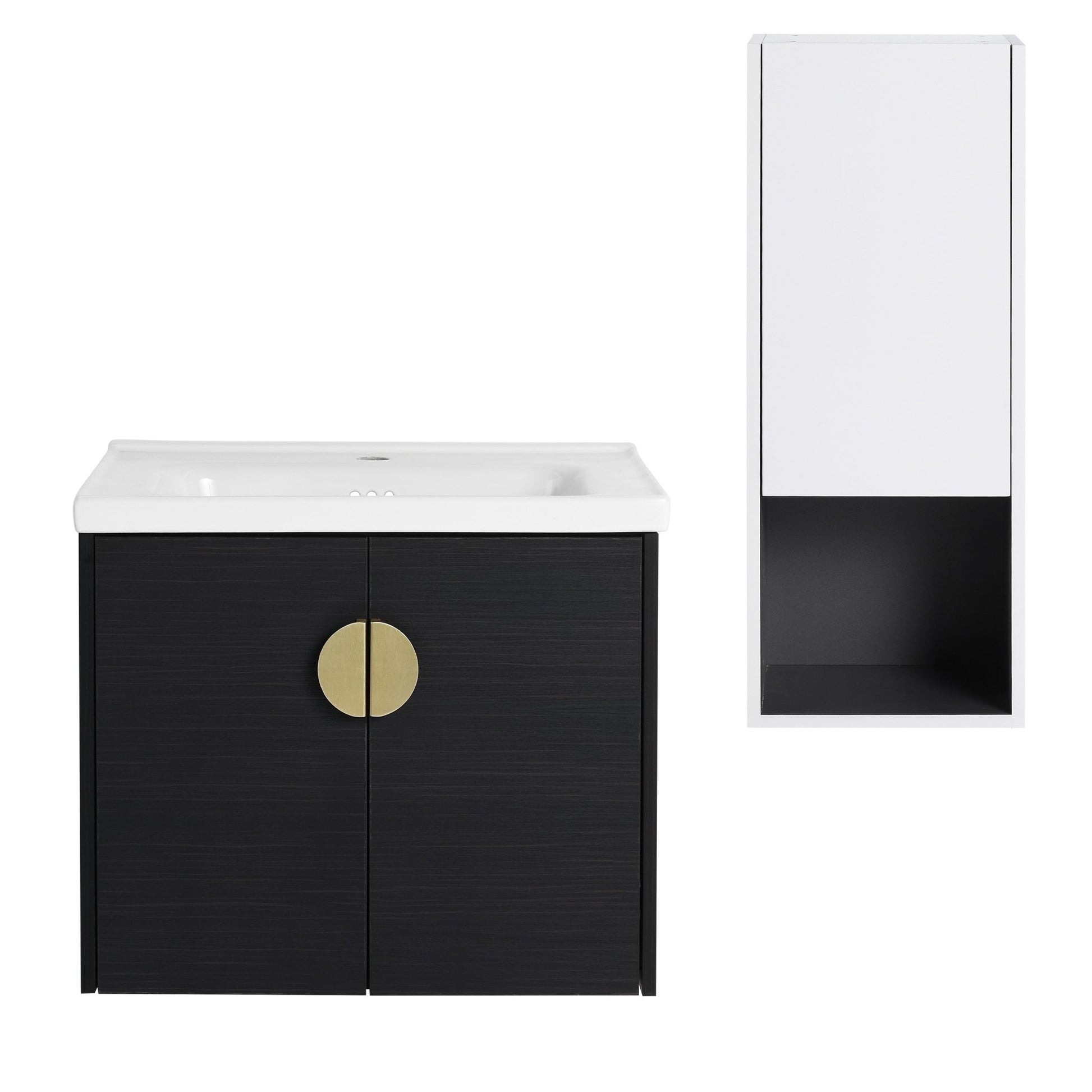 24' Wall - Mounted Bathroom Vanity With Ceramic Sink and Side Cabinet, Soft Close Doors, 00212WHK - 06324BCT Combination Cabinet(KD - Packing) - 1st Choice Furniture Direct