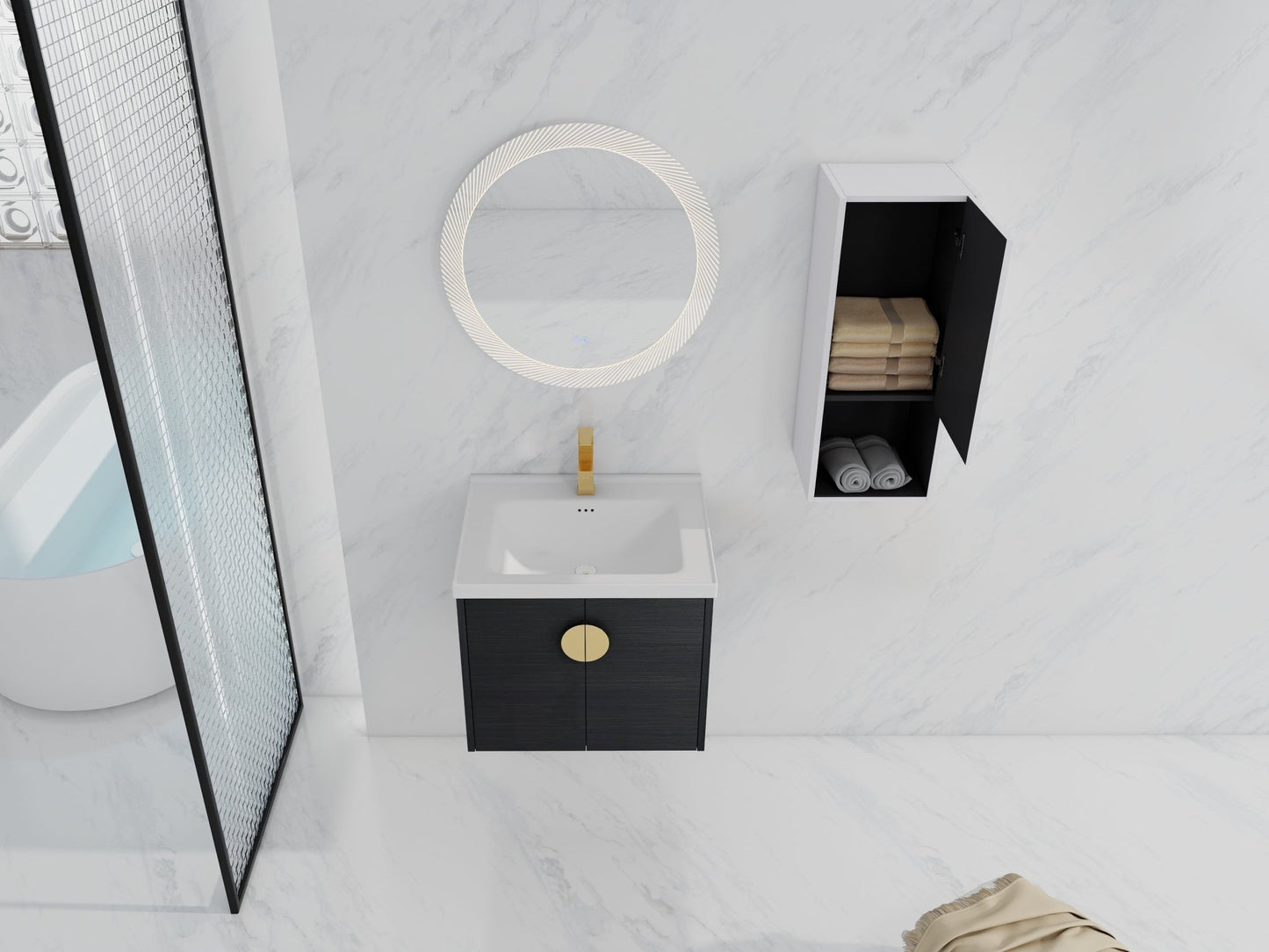 24' Wall - Mounted Bathroom Vanity With Ceramic Sink and Side Cabinet, Soft Close Doors, 00212WHK - 06324BCT Combination Cabinet(KD - Packing) - 1st Choice Furniture Direct