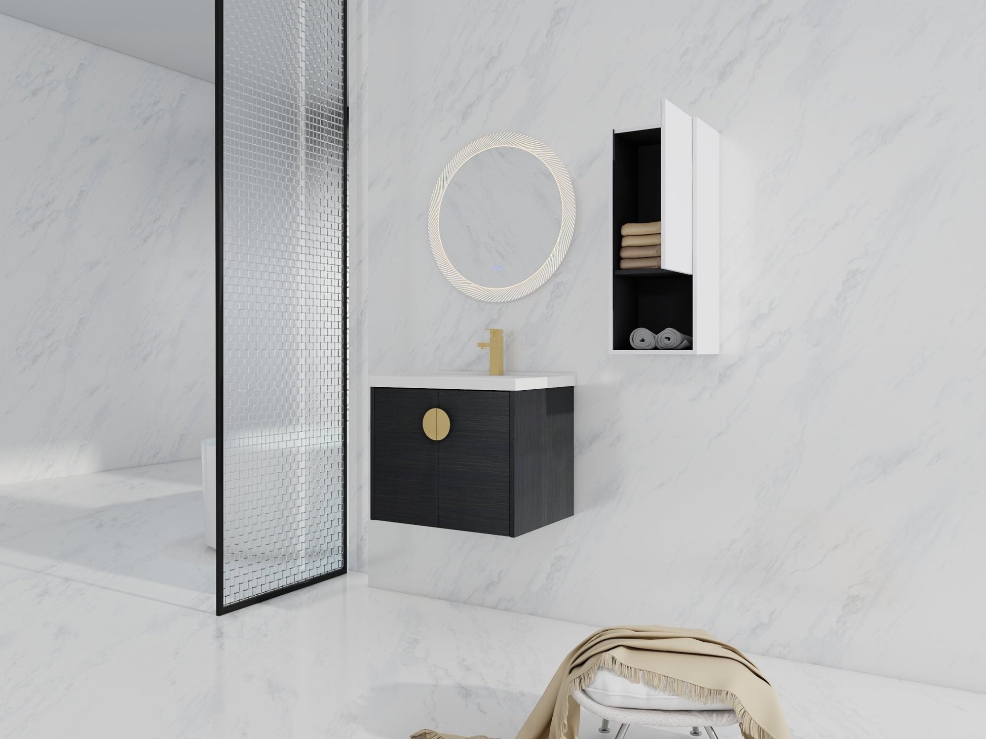 24' Wall - Mounted Bathroom Vanity With Ceramic Sink and Side Cabinet, Soft Close Doors, 00212WHK - 06324BCT Combination Cabinet(KD - Packing) - 1st Choice Furniture Direct