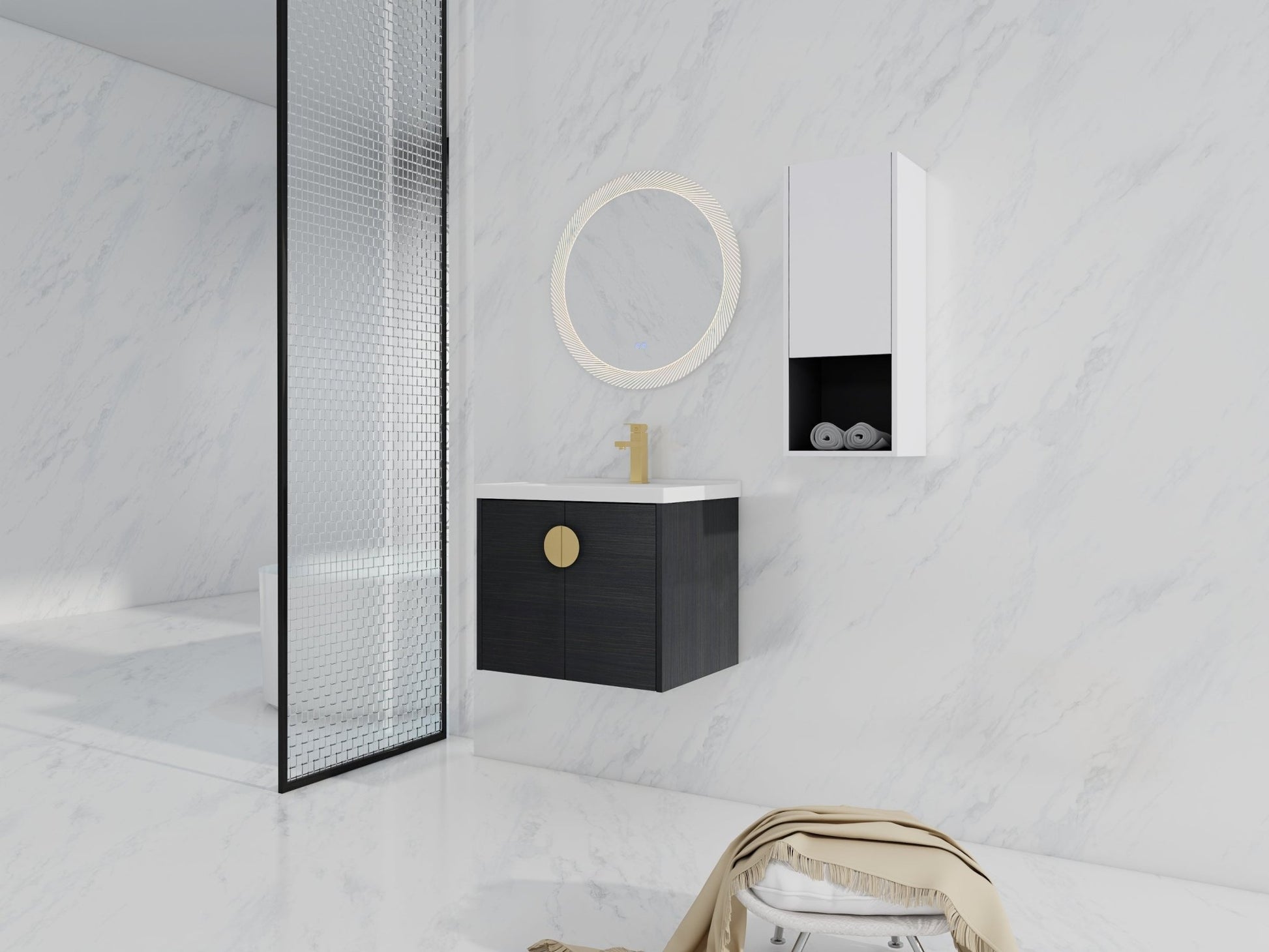 24' Wall - Mounted Bathroom Vanity With Ceramic Sink and Side Cabinet, Soft Close Doors, 00212WHK - 06324BCT Combination Cabinet(KD - Packing) - 1st Choice Furniture Direct