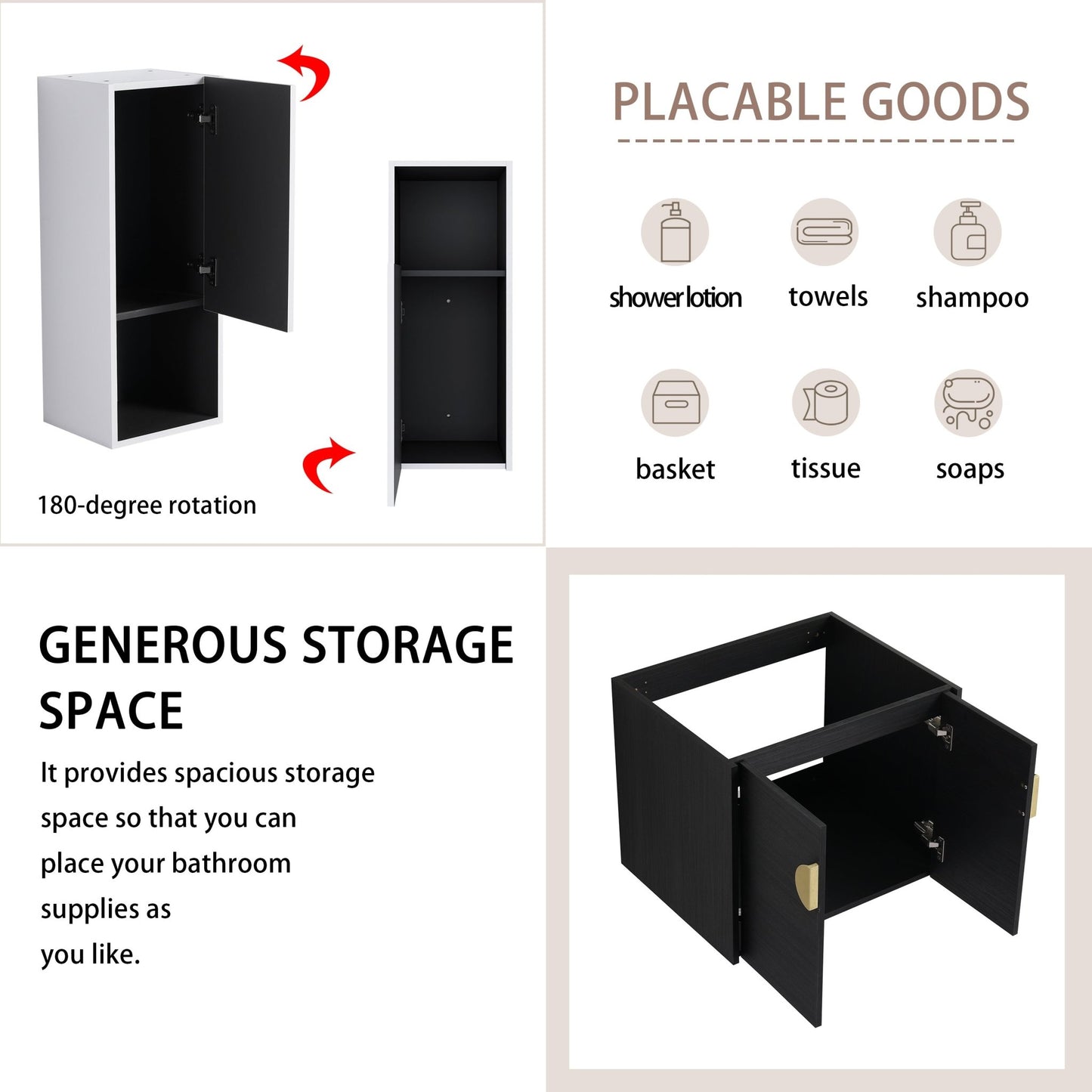 24' Wall - Mounted Bathroom Vanity With Ceramic Sink and Side Cabinet, Soft Close Doors, 00212WHK - 06324BCT Combination Cabinet(KD - Packing) - 1st Choice Furniture Direct