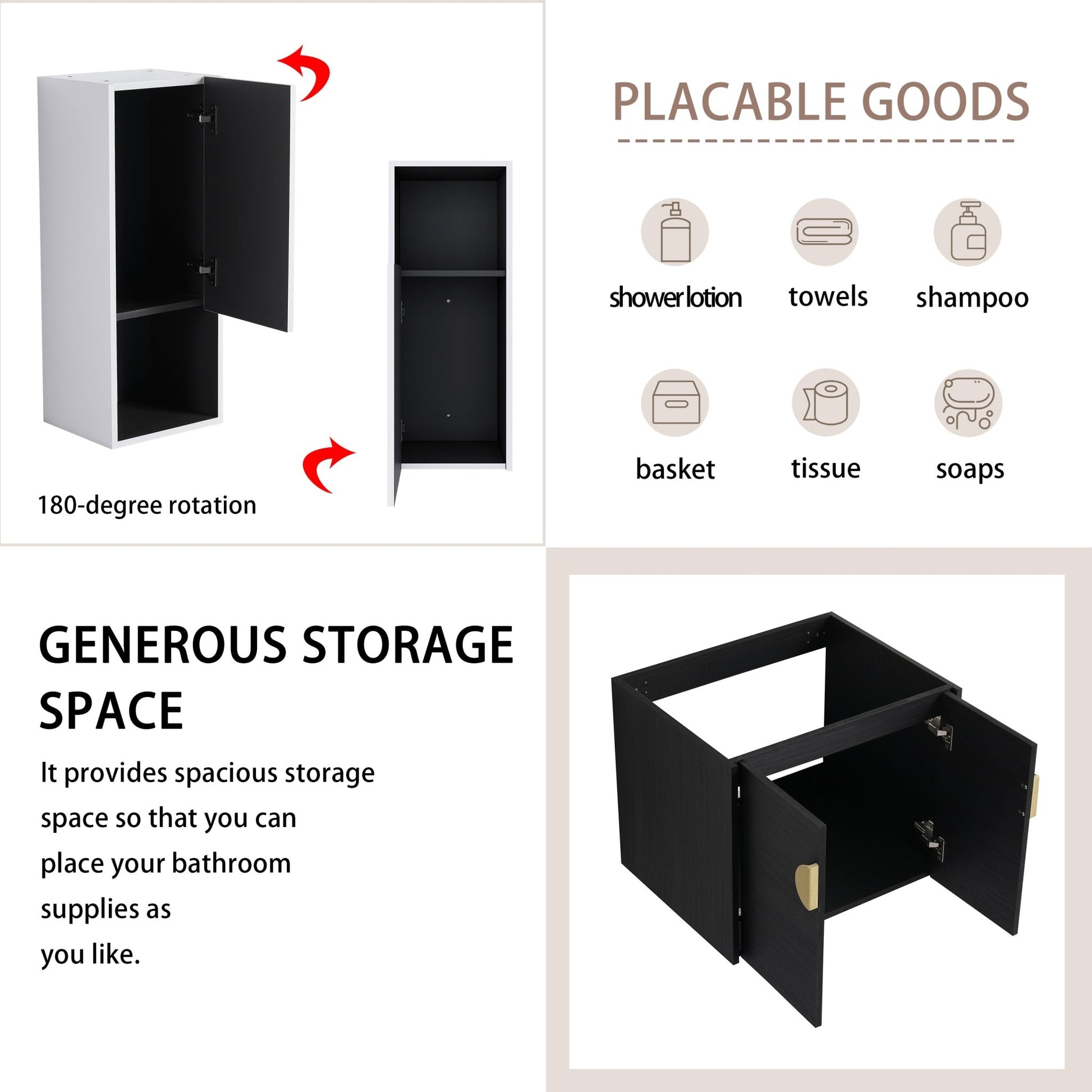 24' Wall - Mounted Bathroom Vanity With Ceramic Sink and Side Cabinet, Soft Close Doors, 00212WHK - 06324BCT Combination Cabinet(KD - Packing) - 1st Choice Furniture Direct