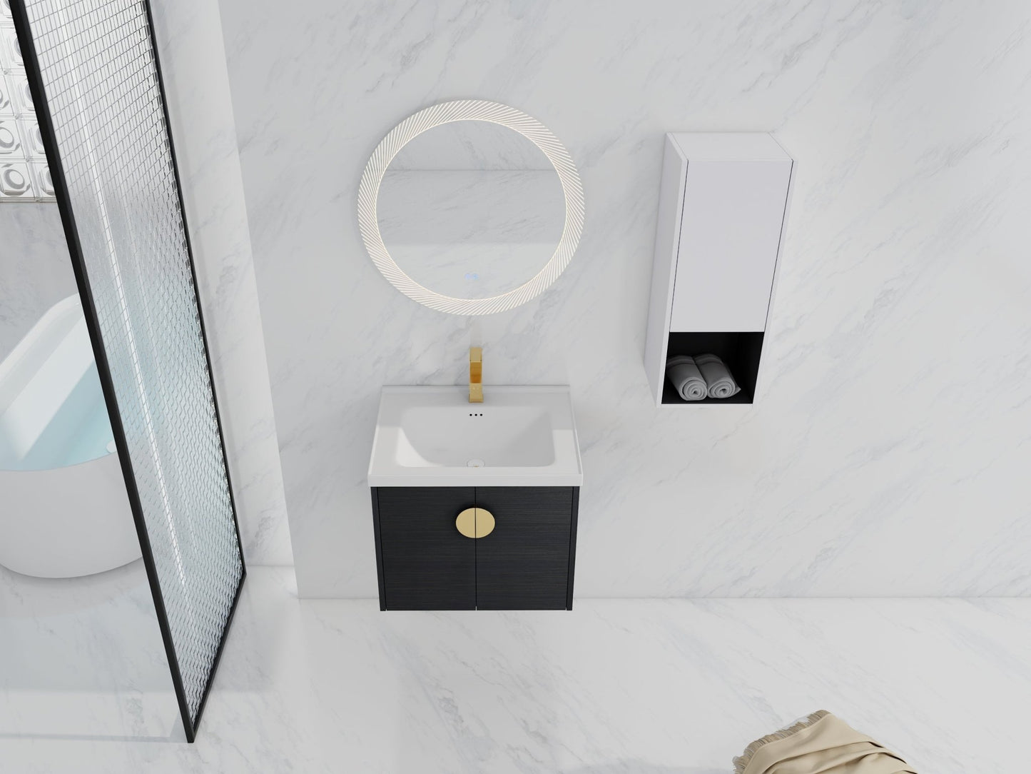 24' Wall - Mounted Bathroom Vanity With Ceramic Sink and Side Cabinet, Soft Close Doors, 00212WHK - 06324BCT Combination Cabinet(KD - Packing) - 1st Choice Furniture Direct