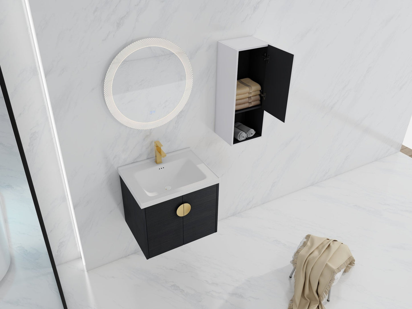 24' Wall - Mounted Bathroom Vanity With Ceramic Sink and Side Cabinet, Soft Close Doors, 00212WHK - 06324BCT Combination Cabinet(KD - Packing) - 1st Choice Furniture Direct
