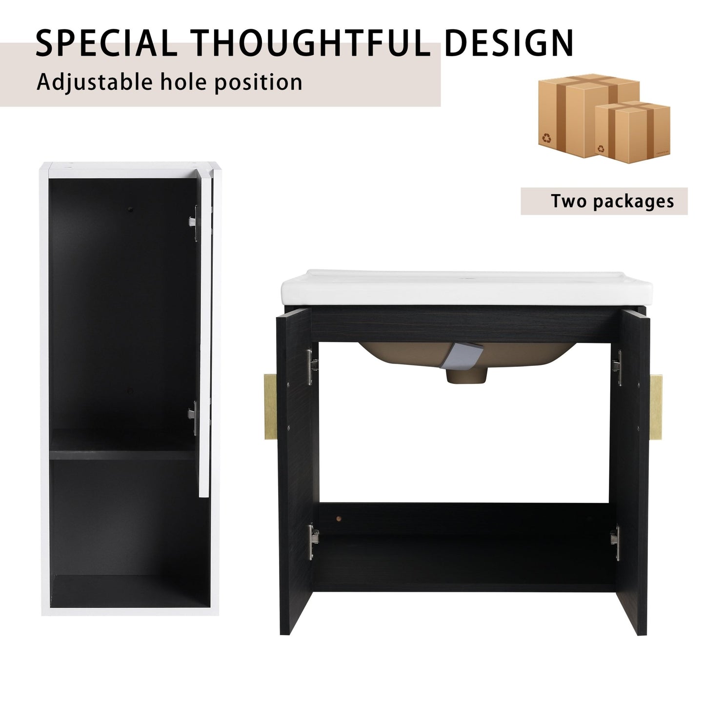 24' Wall - Mounted Bathroom Vanity With Ceramic Sink and Side Cabinet, Soft Close Doors, 00212WHK - 06324BCT Combination Cabinet(KD - Packing) - 1st Choice Furniture Direct