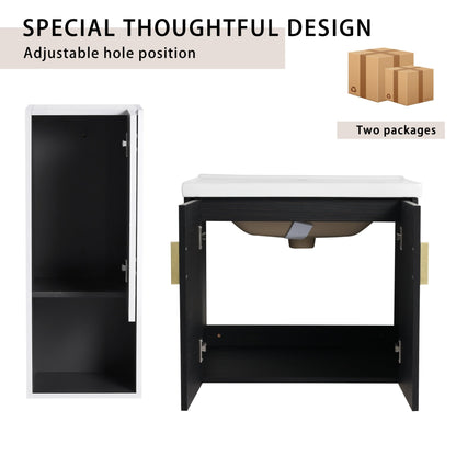 24' Wall - Mounted Bathroom Vanity With Ceramic Sink and Side Cabinet, Soft Close Doors, 00212WHK - 06324BCT Combination Cabinet(KD - Packing) - 1st Choice Furniture Direct