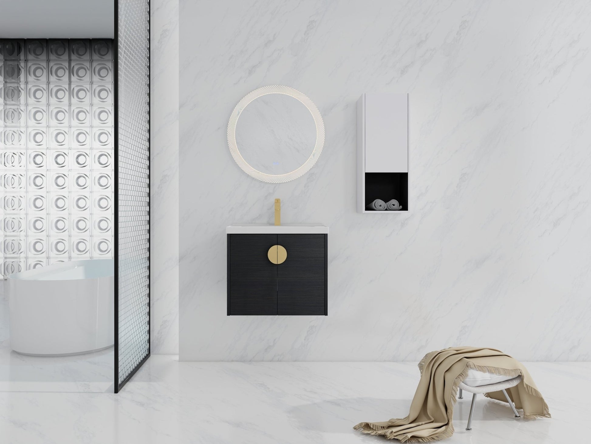 24' Wall - Mounted Bathroom Vanity With Ceramic Sink and Side Cabinet, Soft Close Doors, 00212WHK - 06324BCT Combination Cabinet(KD - Packing) - 1st Choice Furniture Direct