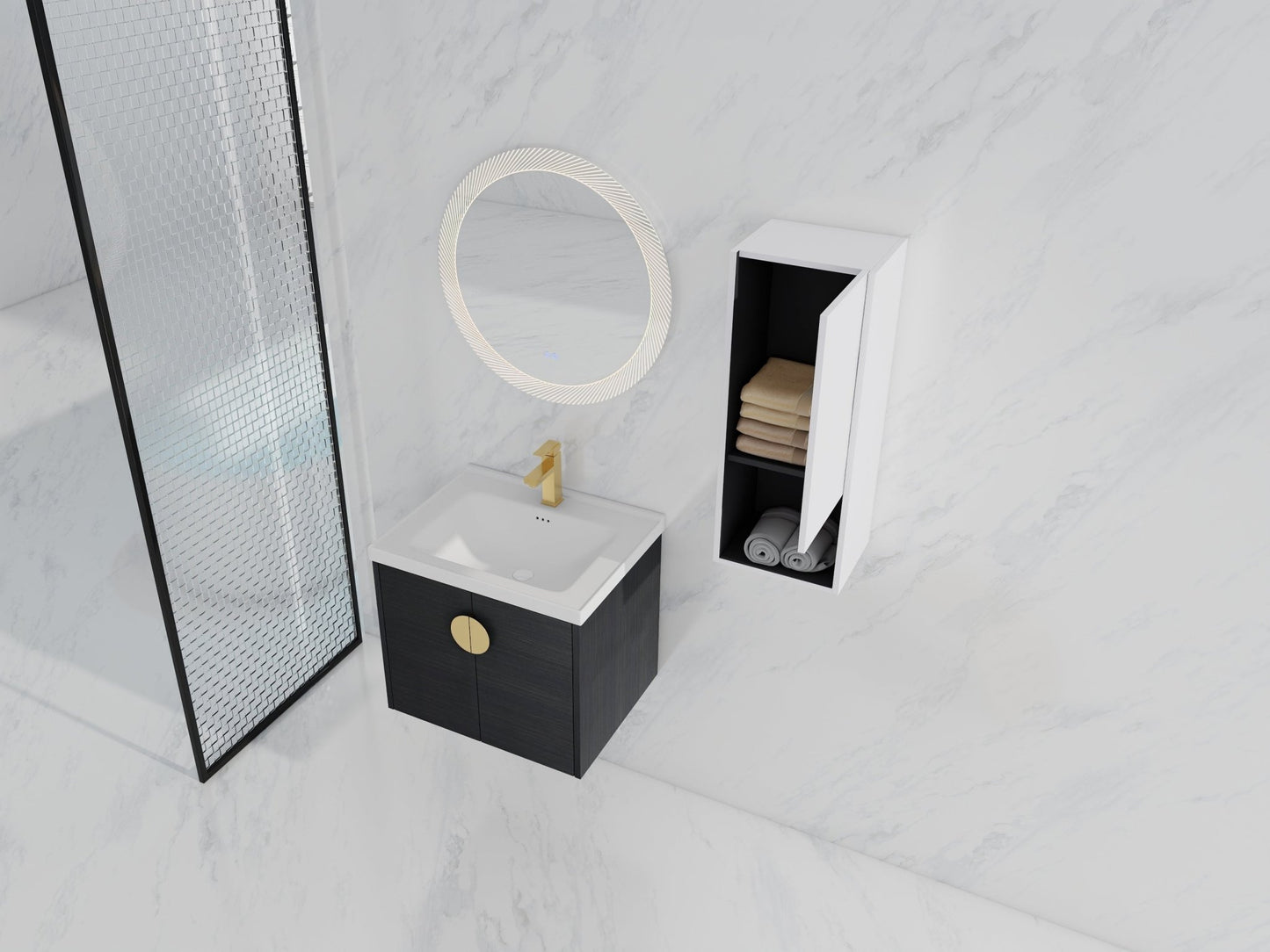 24' Wall - Mounted Bathroom Vanity With Ceramic Sink and Side Cabinet, Soft Close Doors, 00212WHK - 06324BCT Combination Cabinet(KD - Packing) - 1st Choice Furniture Direct