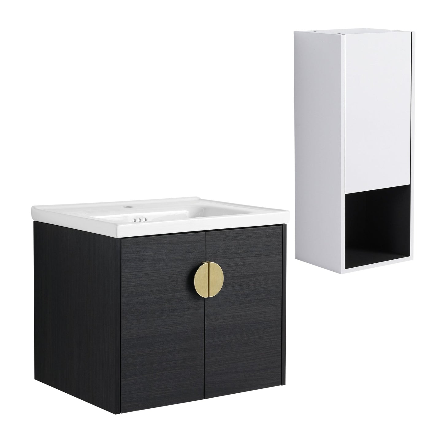 24' Wall - Mounted Bathroom Vanity With Ceramic Sink and Side Cabinet, Soft Close Doors, 00212WHK - 06324BCT Combination Cabinet(KD - Packing) - 1st Choice Furniture Direct