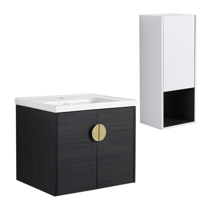 24' Wall - Mounted Bathroom Vanity With Ceramic Sink and Side Cabinet, Soft Close Doors, 00212WHK - 06324BCT Combination Cabinet(KD - Packing) - 1st Choice Furniture Direct