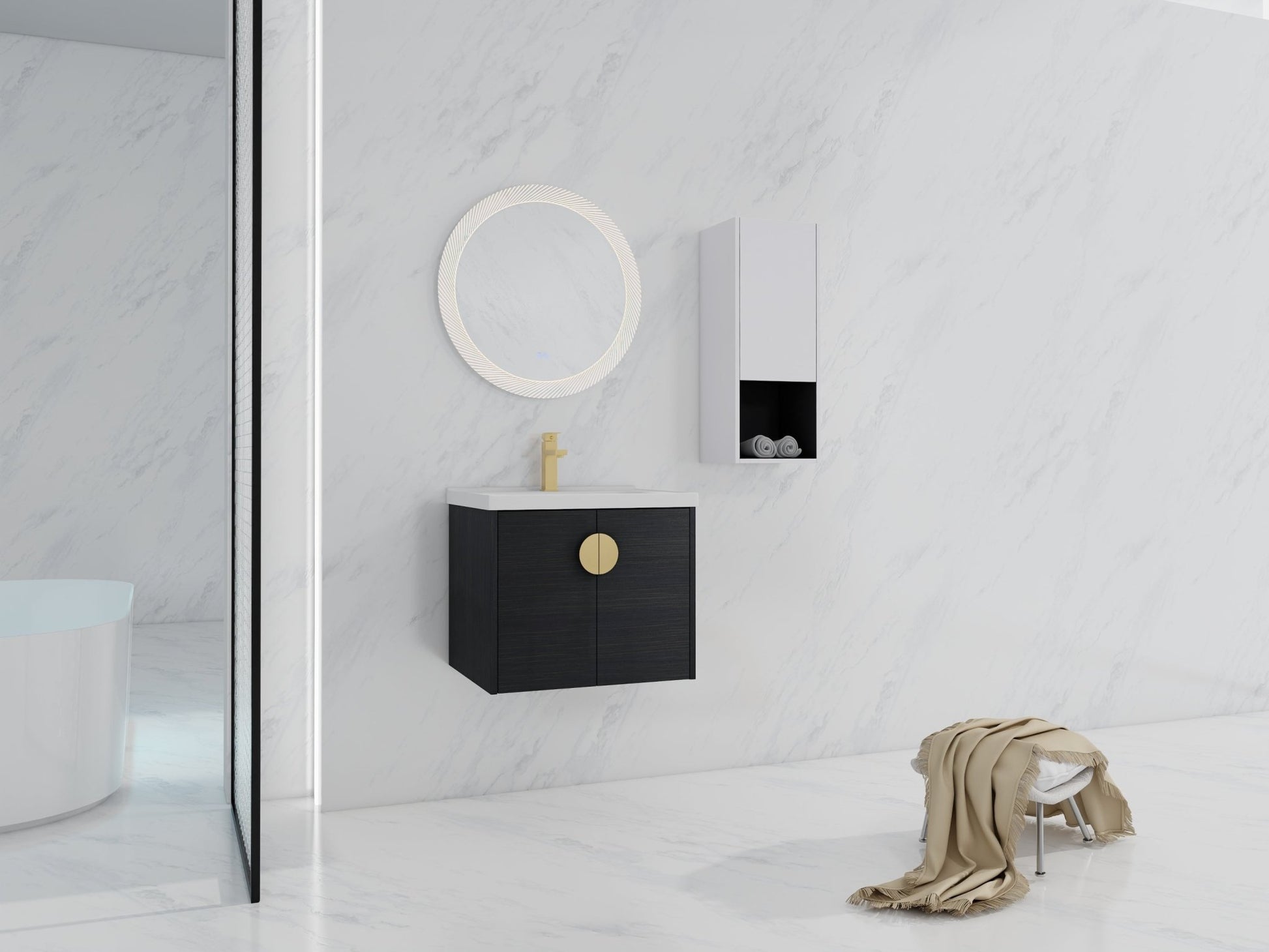 24' Wall - Mounted Bathroom Vanity With Ceramic Sink and Side Cabinet, Soft Close Doors, 00212WHK - 06324BCT Combination Cabinet(KD - Packing) - 1st Choice Furniture Direct