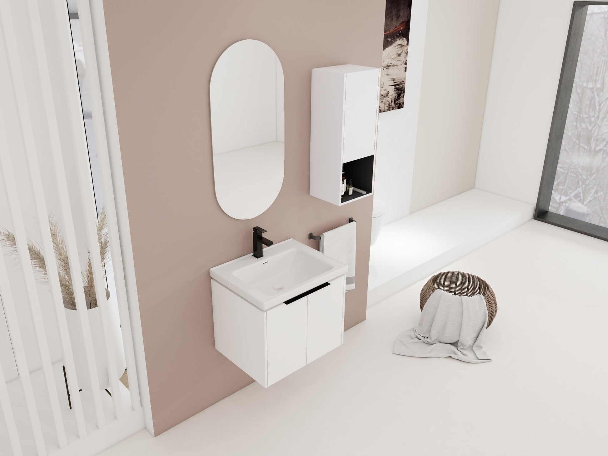 24' Wall - Mounted Bathroom Vanity With Ceramic Sink and Side Cabinet & Soft Close Doors, Combination Cabinet (KD - Package) - 1st Choice Furniture Direct