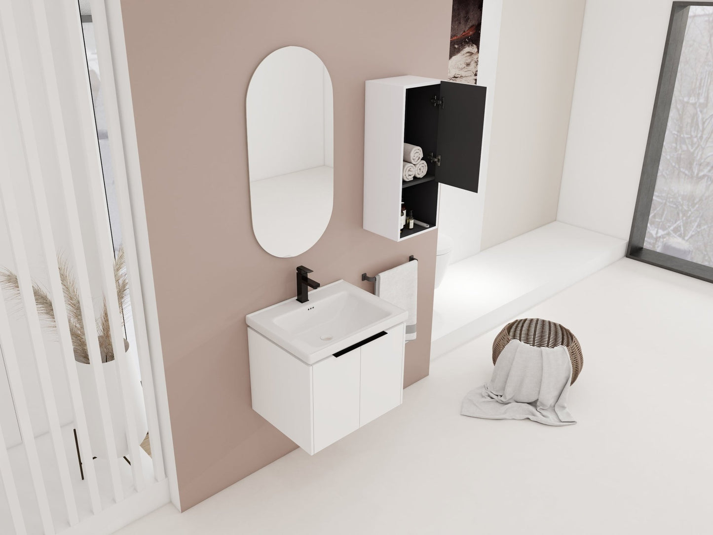 24' Wall - Mounted Bathroom Vanity With Ceramic Sink and Side Cabinet & Soft Close Doors, Combination Cabinet (KD - Package) - 1st Choice Furniture Direct