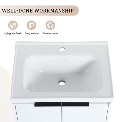 24' Wall - Mounted Bathroom Vanity With Ceramic Sink and Side Cabinet & Soft Close Doors, Combination Cabinet (KD - Package) - 1st Choice Furniture Direct