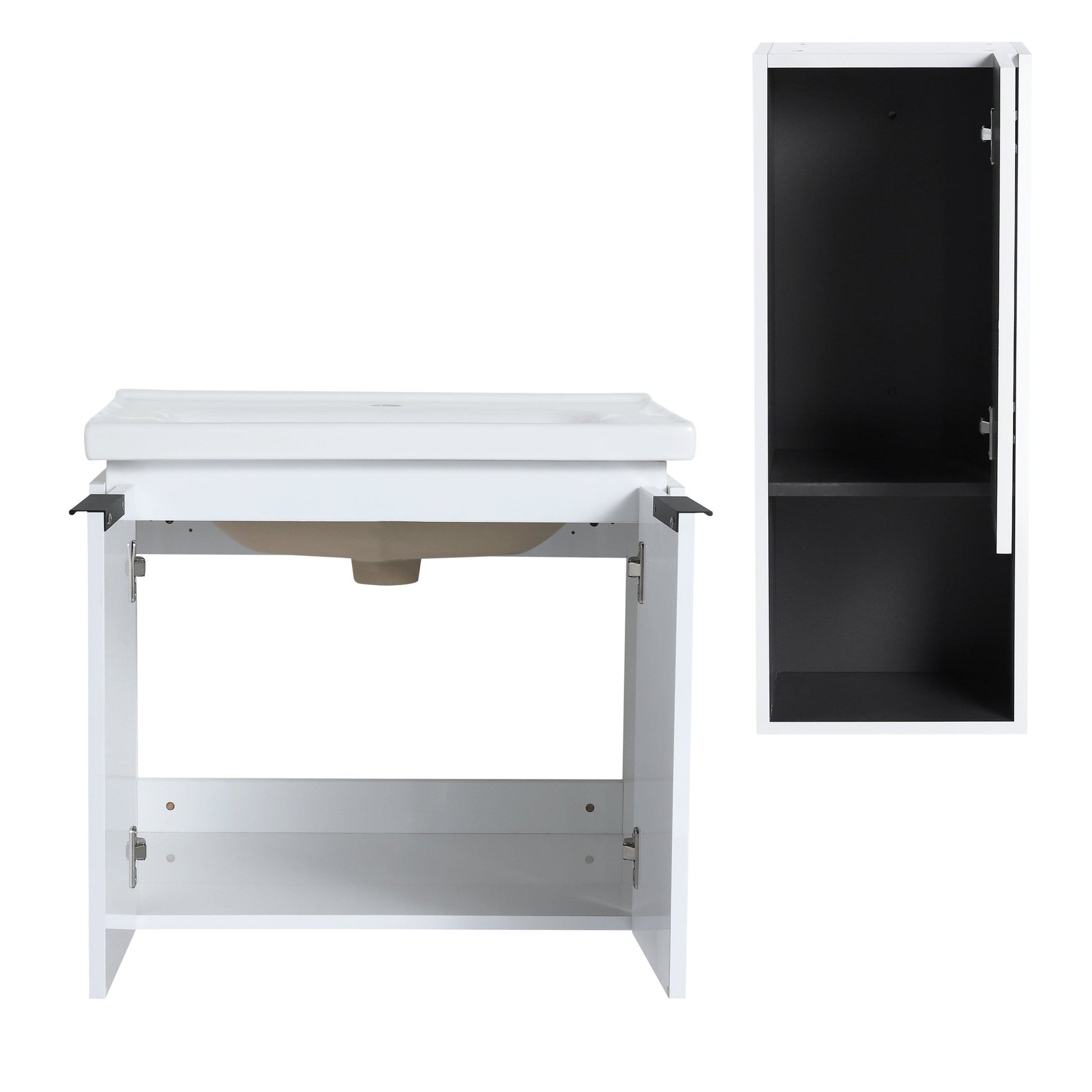 24' Wall - Mounted Bathroom Vanity With Ceramic Sink and Side Cabinet & Soft Close Doors, Combination Cabinet (KD - Package) - 1st Choice Furniture Direct