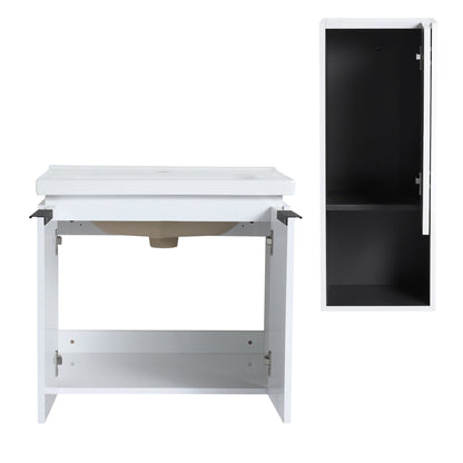 24' Wall - Mounted Bathroom Vanity With Ceramic Sink and Side Cabinet & Soft Close Doors, Combination Cabinet (KD - Package) - 1st Choice Furniture Direct