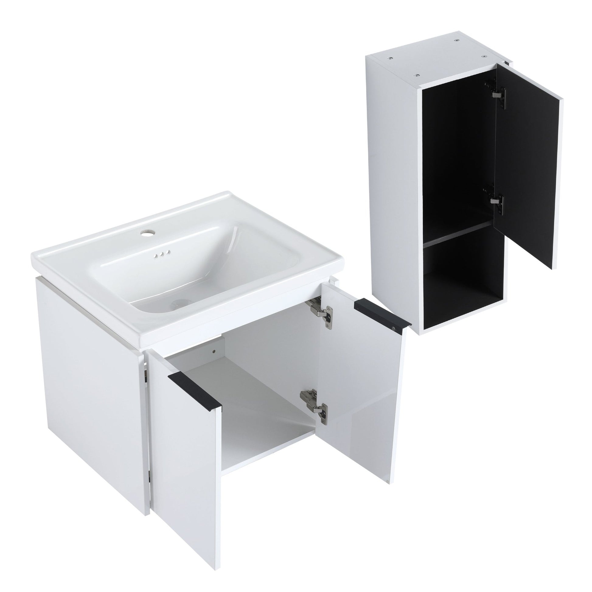 24' Wall - Mounted Bathroom Vanity With Ceramic Sink and Side Cabinet & Soft Close Doors, Combination Cabinet (KD - Package) - 1st Choice Furniture Direct
