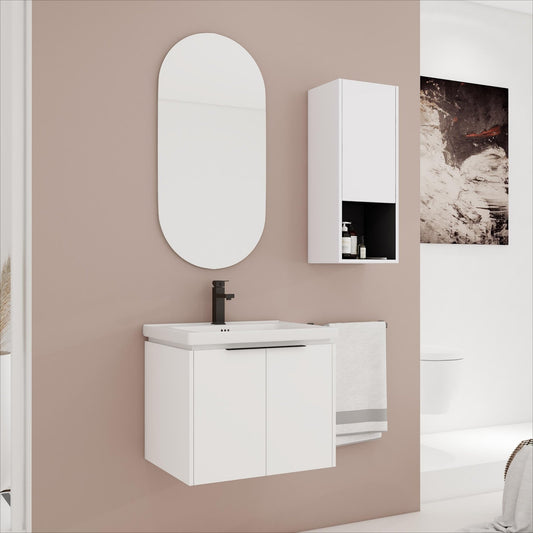 24' Wall - Mounted Bathroom Vanity With Ceramic Sink and Side Cabinet & Soft Close Doors, Combination Cabinet (KD - Package) - 1st Choice Furniture Direct
