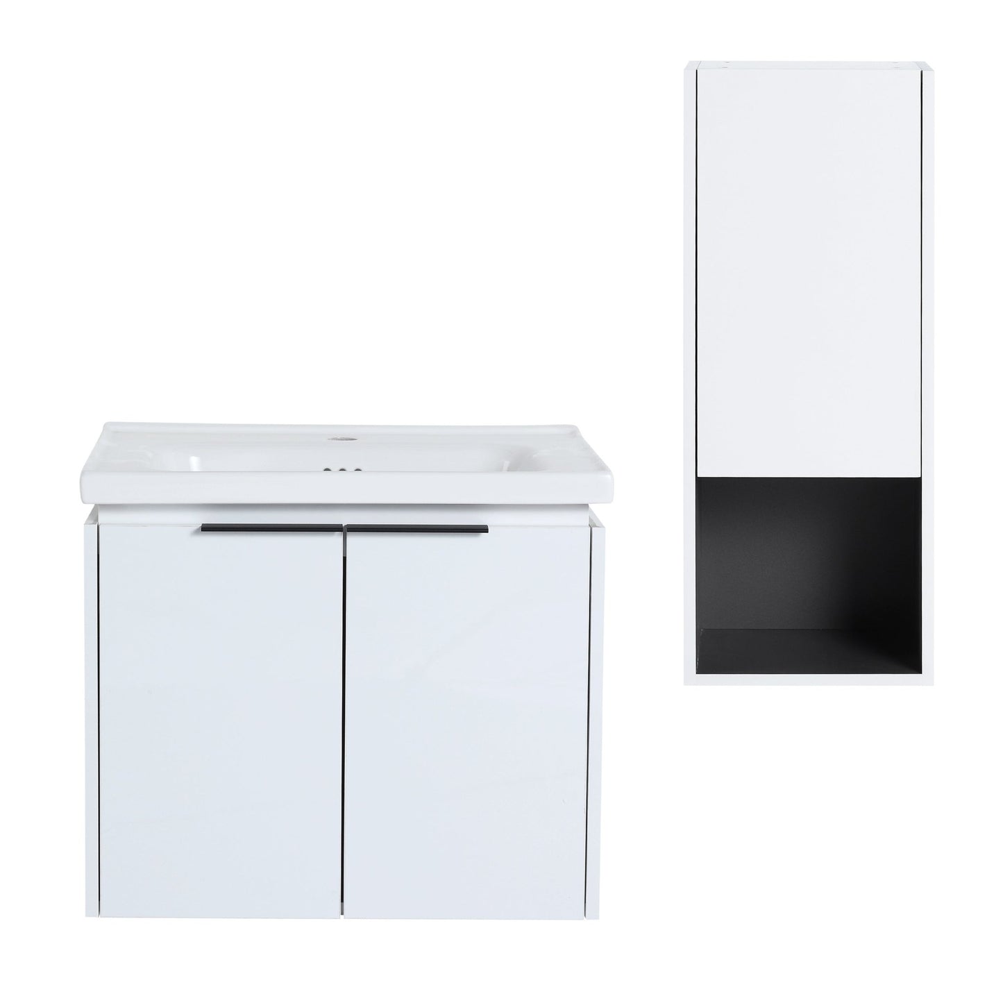 24' Wall - Mounted Bathroom Vanity With Ceramic Sink and Side Cabinet & Soft Close Doors, Combination Cabinet (KD - Package) - 1st Choice Furniture Direct