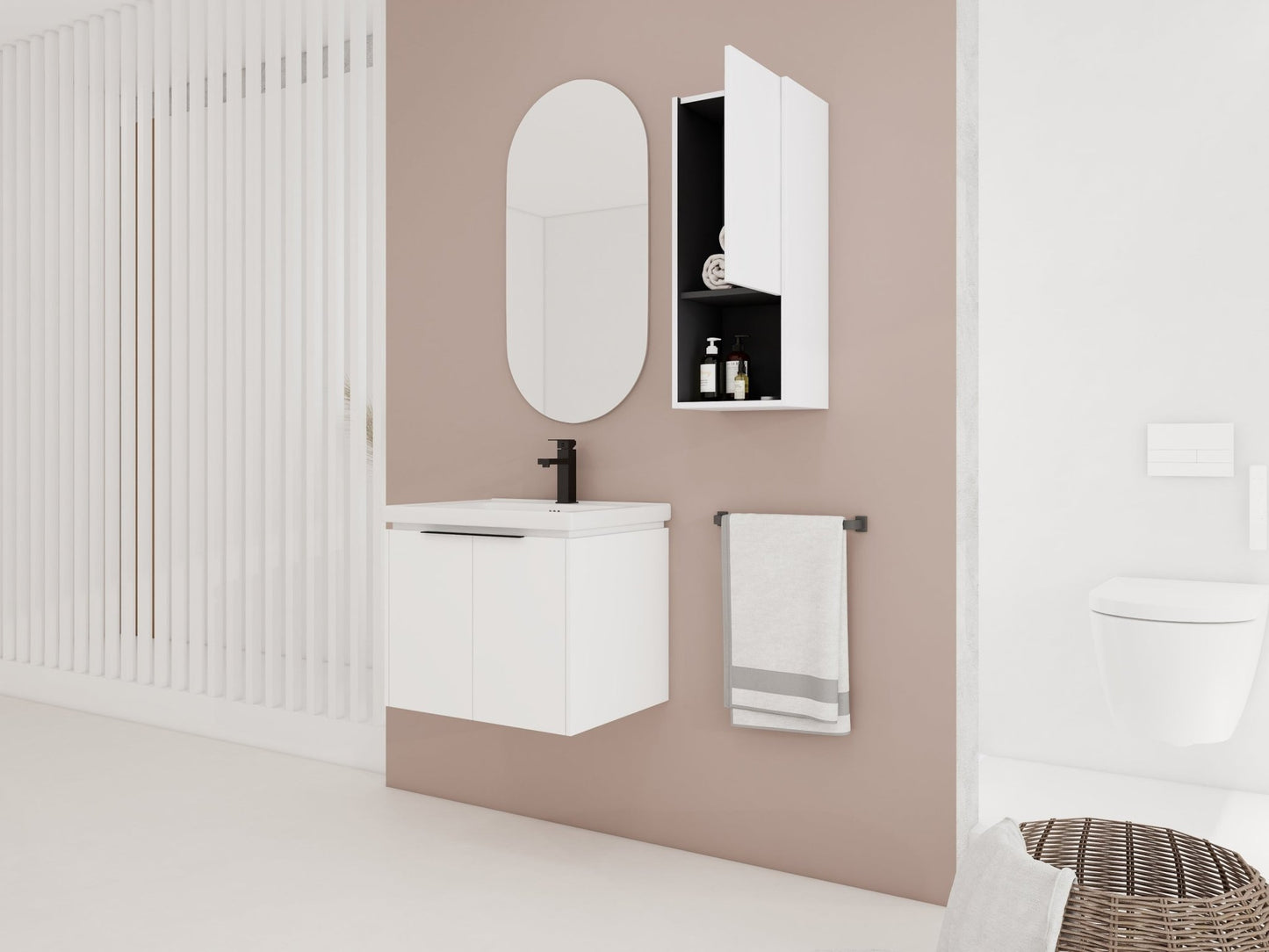 24' Wall - Mounted Bathroom Vanity With Ceramic Sink and Side Cabinet & Soft Close Doors, Combination Cabinet (KD - Package) - 1st Choice Furniture Direct