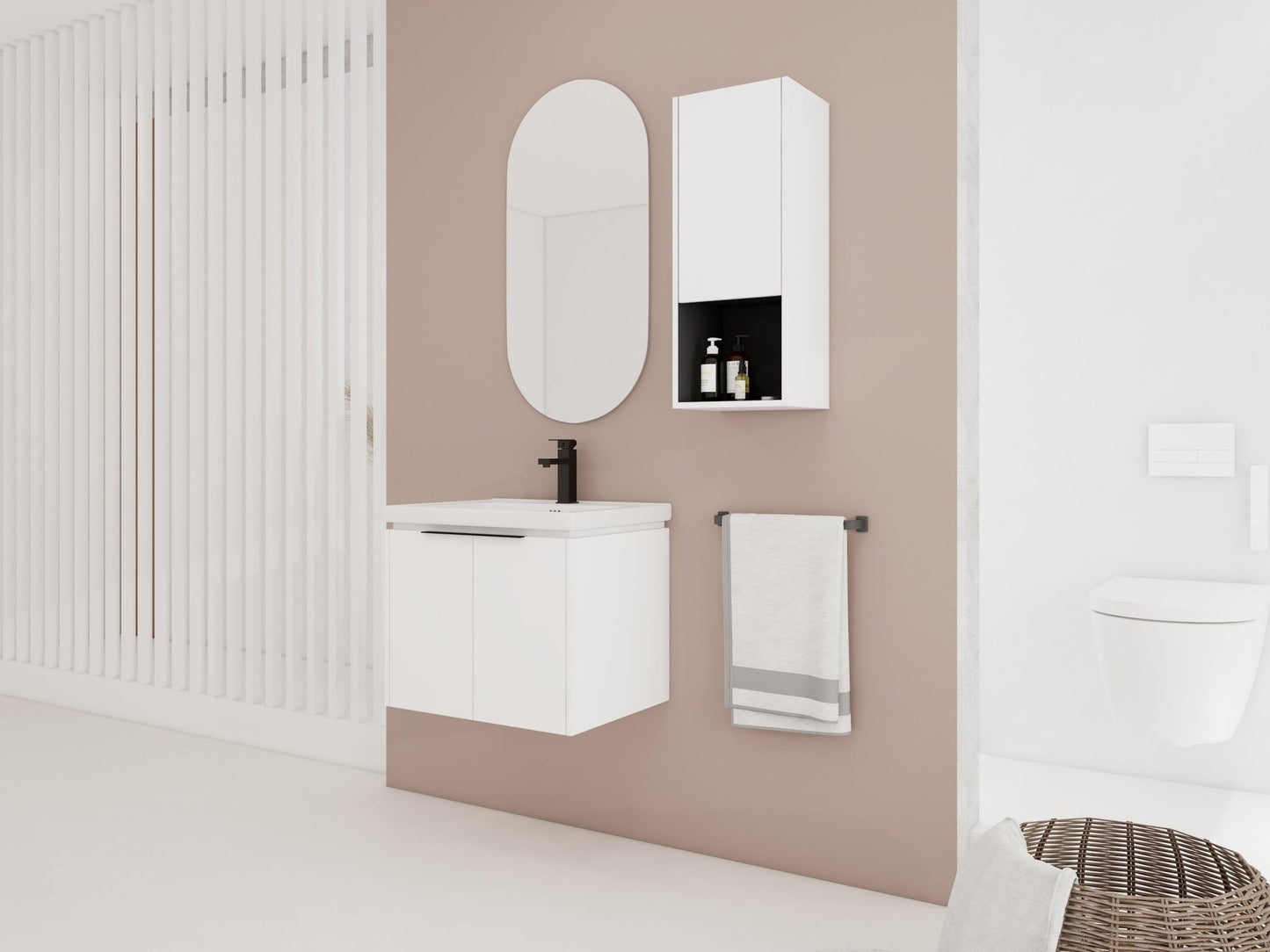 24' Wall - Mounted Bathroom Vanity With Ceramic Sink and Side Cabinet & Soft Close Doors, Combination Cabinet (KD - Package) - 1st Choice Furniture Direct