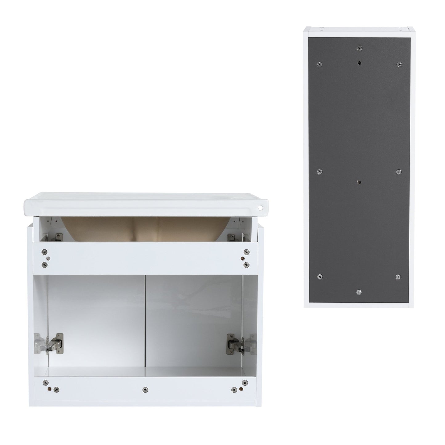 24' Wall - Mounted Bathroom Vanity With Ceramic Sink and Side Cabinet & Soft Close Doors, Combination Cabinet (KD - Package) - 1st Choice Furniture Direct