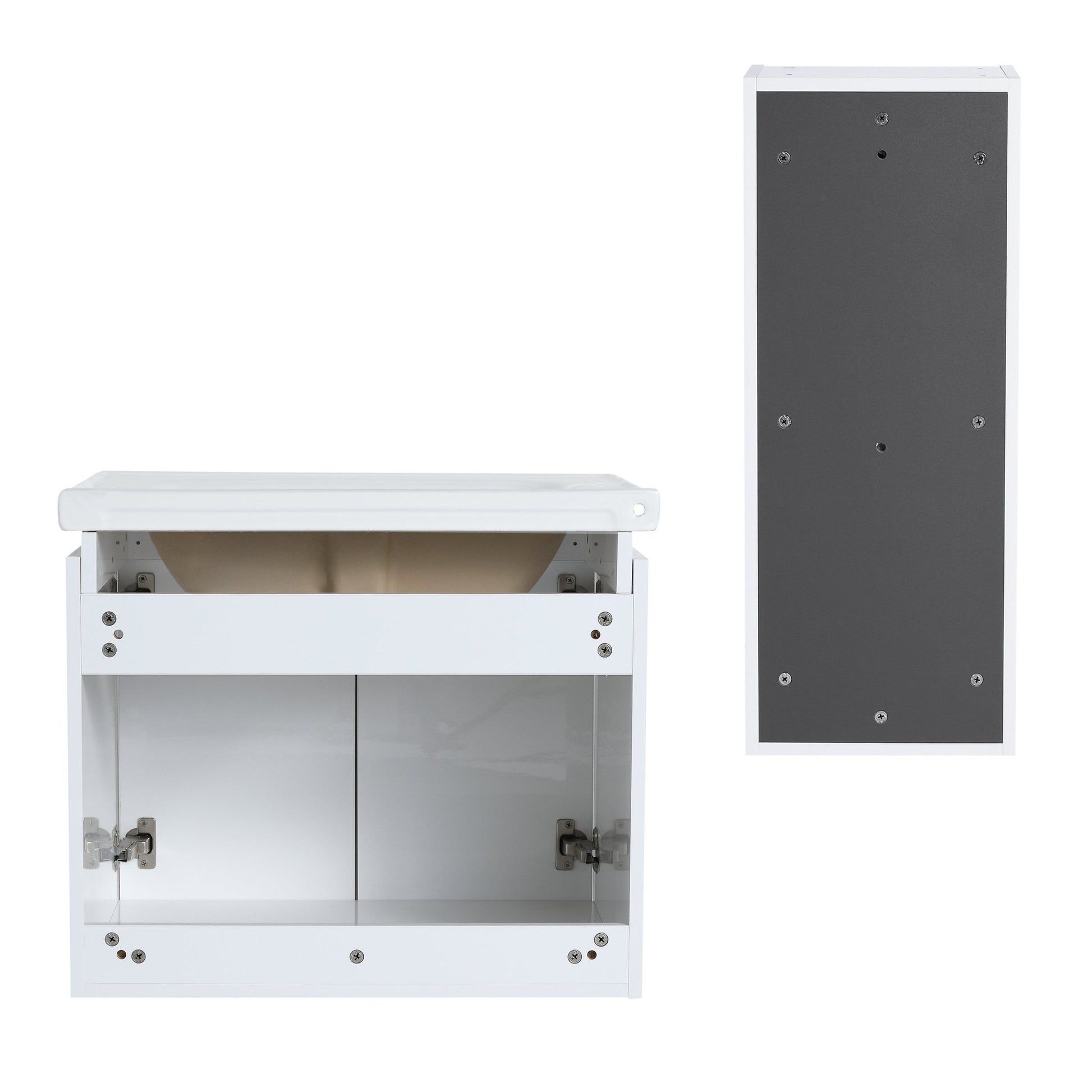 24' Wall - Mounted Bathroom Vanity With Ceramic Sink and Side Cabinet & Soft Close Doors, Combination Cabinet (KD - Package) - 1st Choice Furniture Direct