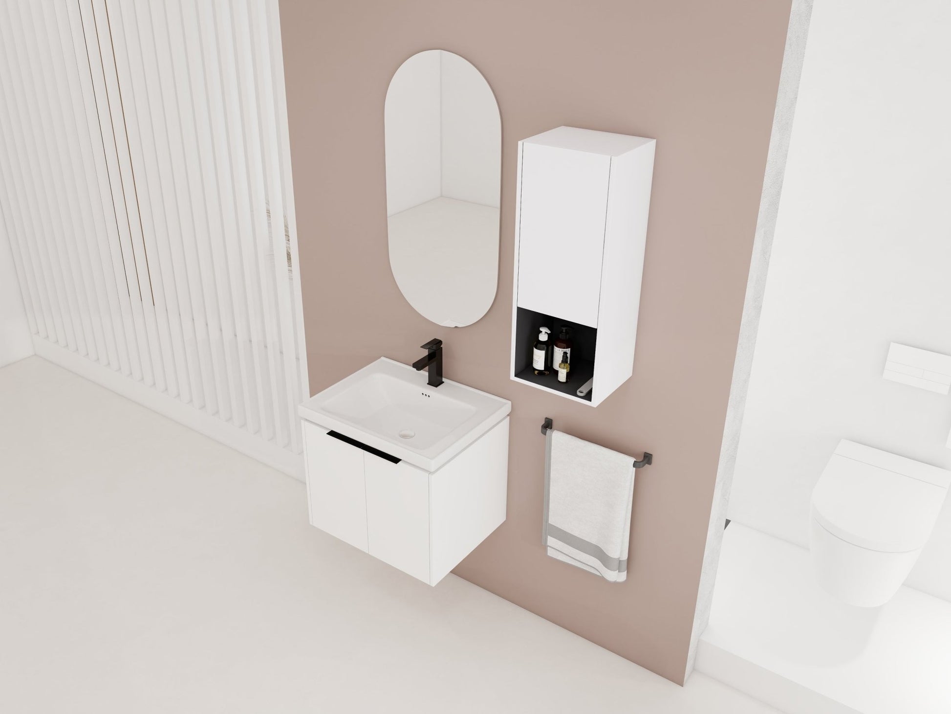 24' Wall - Mounted Bathroom Vanity With Ceramic Sink and Side Cabinet & Soft Close Doors, Combination Cabinet (KD - Package) - 1st Choice Furniture Direct