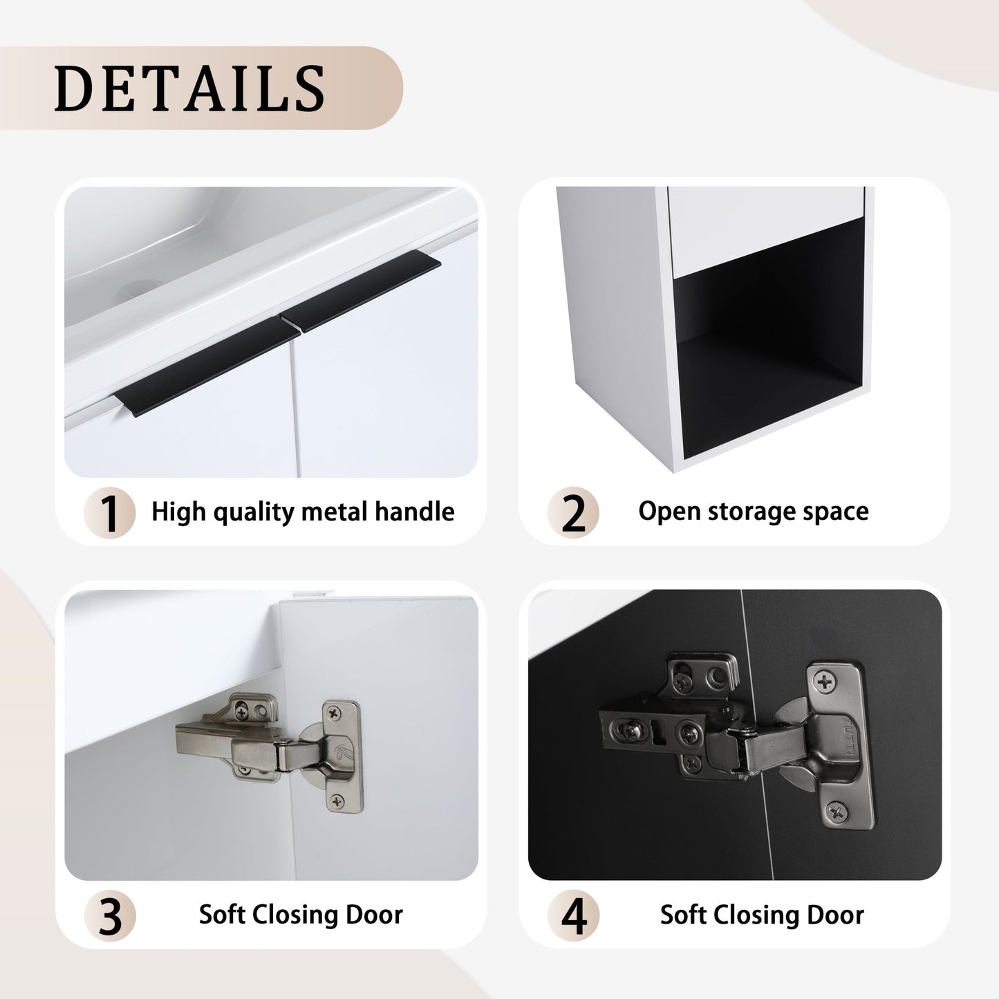 24' Wall - Mounted Bathroom Vanity With Ceramic Sink and Side Cabinet & Soft Close Doors, Combination Cabinet (KD - Package) - 1st Choice Furniture Direct