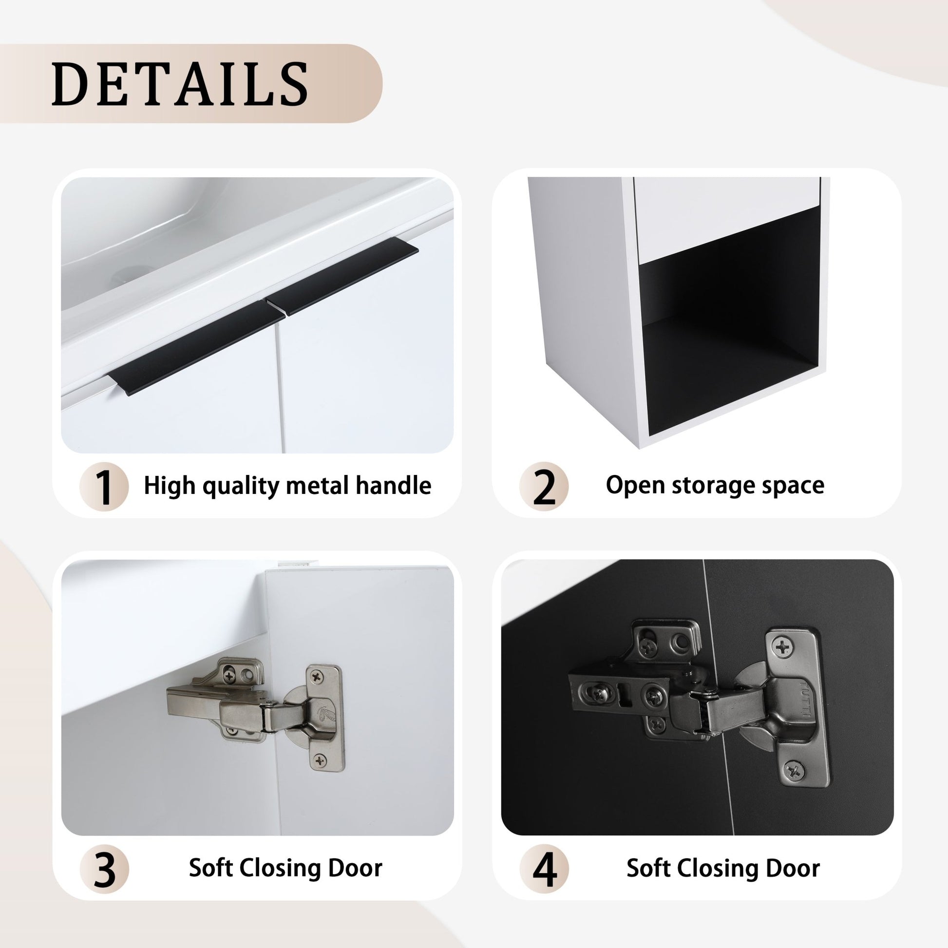 24' Wall - Mounted Bathroom Vanity With Ceramic Sink and Side Cabinet & Soft Close Doors, Combination Cabinet (KD - Package) - 1st Choice Furniture Direct